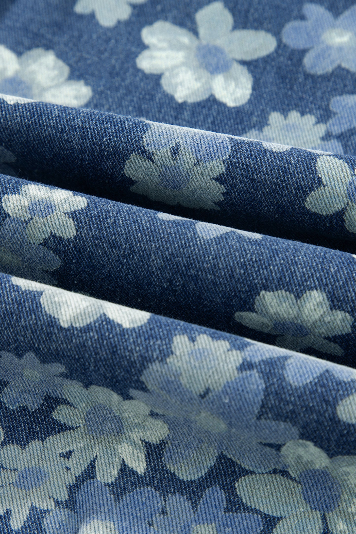 Sky Blue Dainty Floral Printed Drawstring Barrel Jeans-Bottoms/Jeans-[Adult]-[Female]-2022 Online Blue Zone Planet