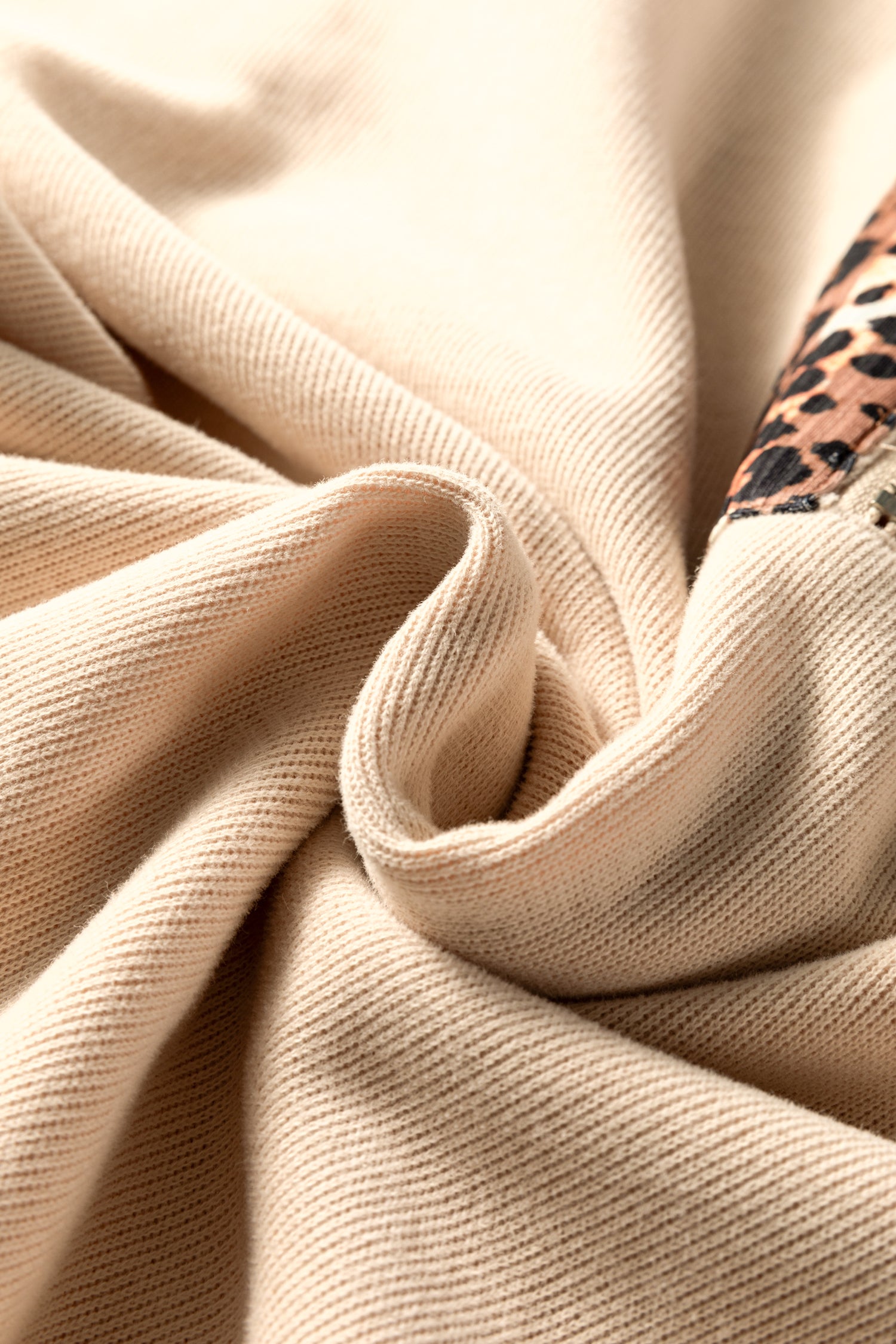 Parchment Leopard Trim Zipped Short Sleeve Casual Set-Two Piece Sets/Short Sets-[Adult]-[Female]-2022 Online Blue Zone Planet