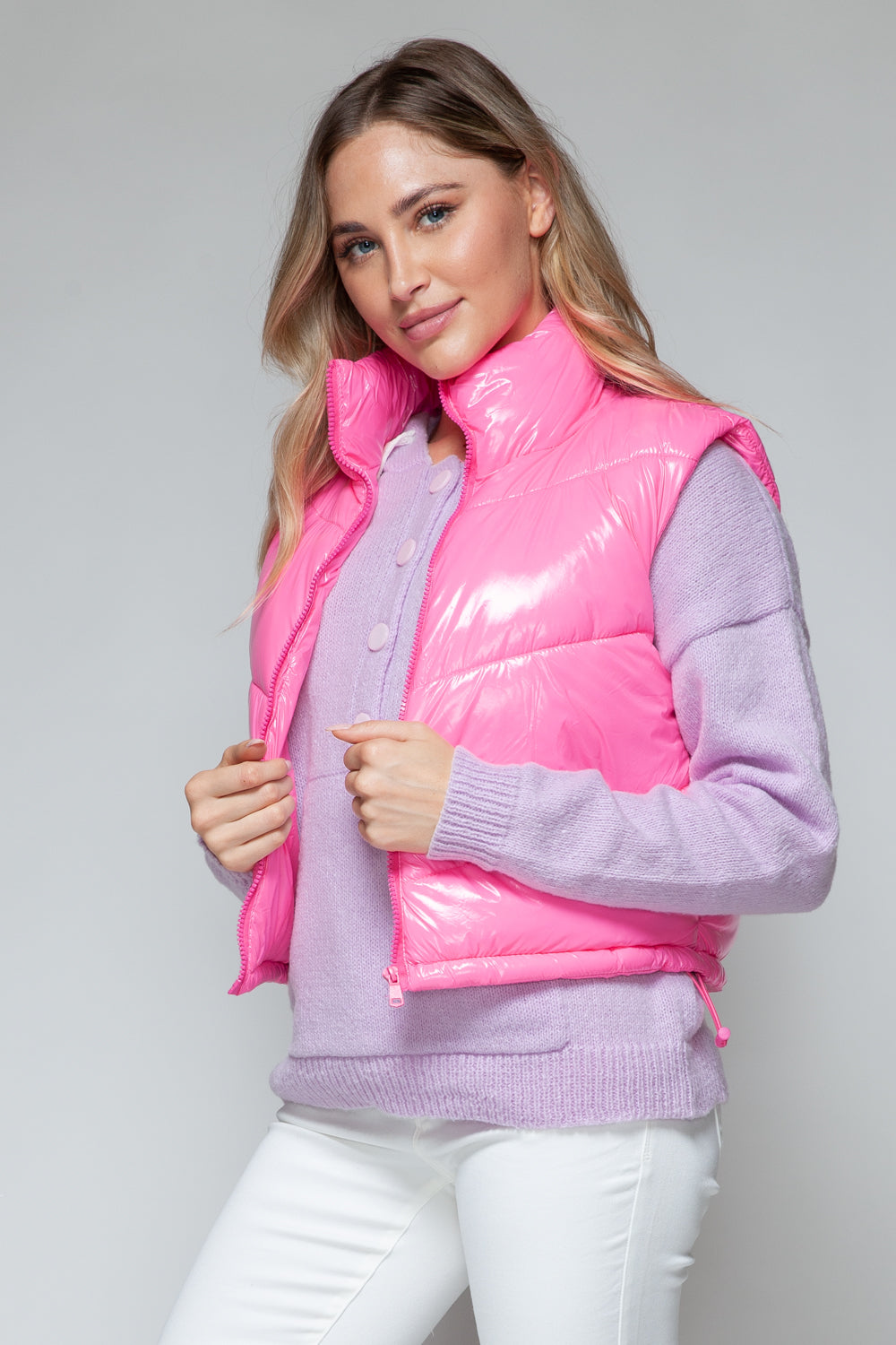 Snobbish Zip Up Turtleneck Shiny Quilted Vest-TOPS / DRESSES-[Adult]-[Female]-2022 Online Blue Zone Planet