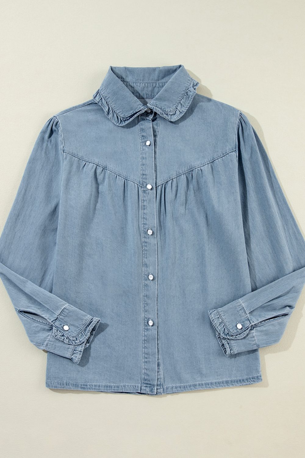 Button Up Long Sleeve Denim Top-TOPS / DRESSES-[Adult]-[Female]-2022 Online Blue Zone Planet