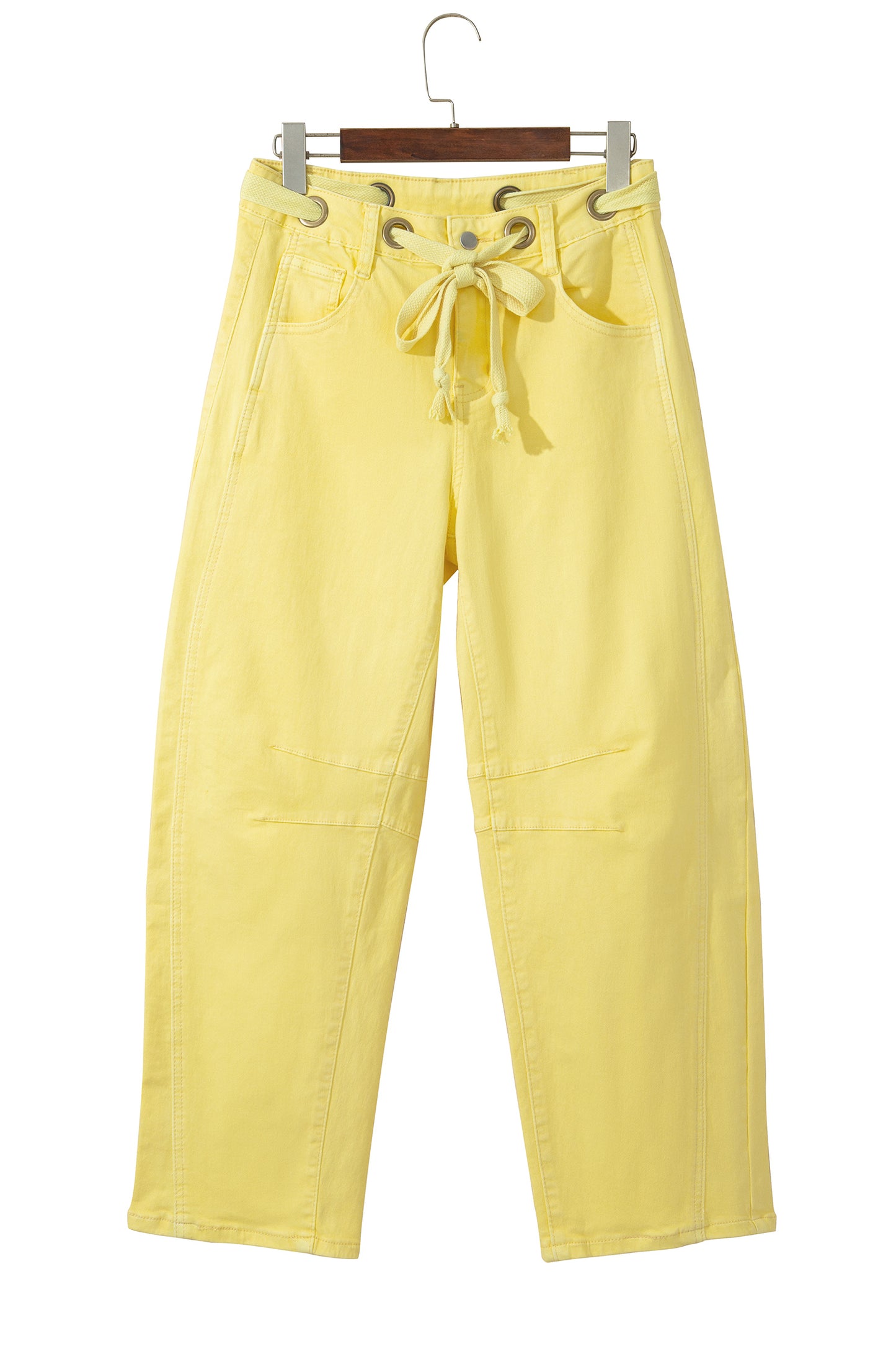 Light Pink Solid Color Grommet Detail Knot Waist Barrel Jeans-Bottoms/Jeans-[Adult]-[Female]-2022 Online Blue Zone Planet