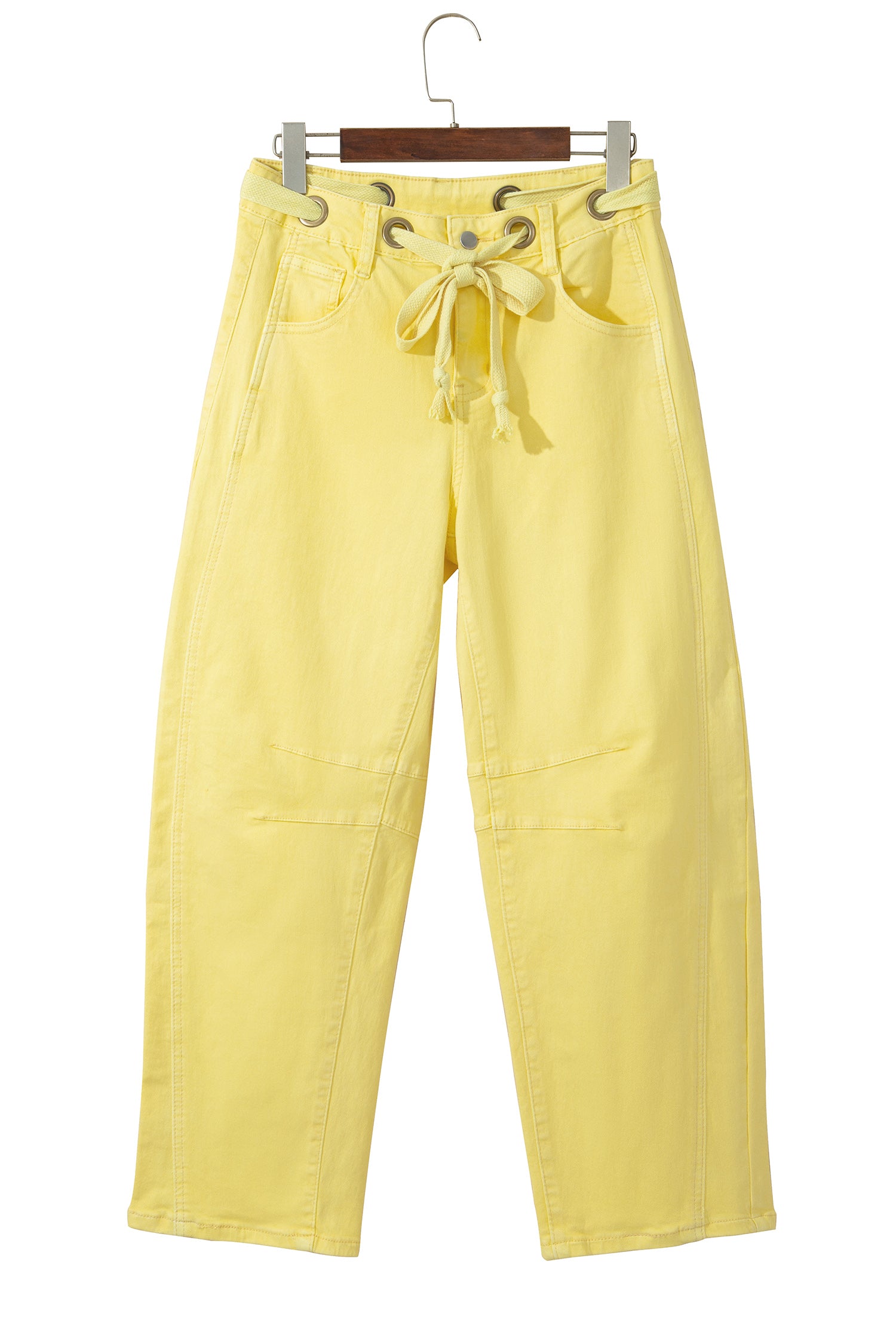 Light Pink Solid Color Grommet Detail Knot Waist Barrel Jeans-Bottoms/Jeans-[Adult]-[Female]-2022 Online Blue Zone Planet