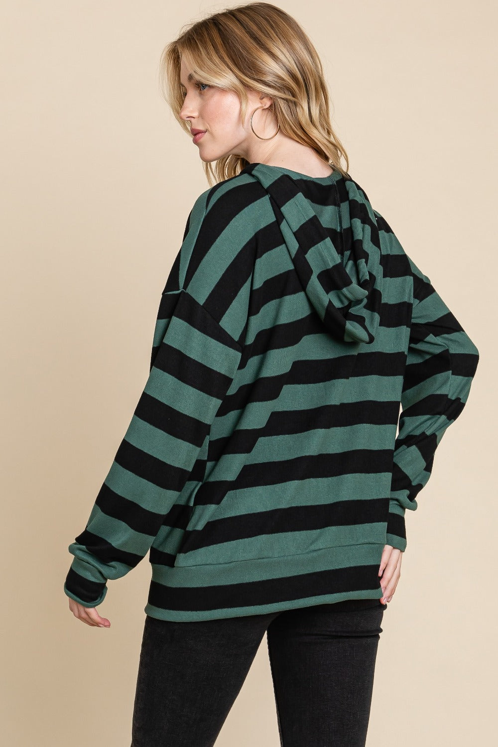 Blue Zone Planet | BOMBOM Drawstring Striped Dropped Shoulder Hoodie-Tops / Dresses-[Adult]-[Female]-2022 Online Blue Zone Planet