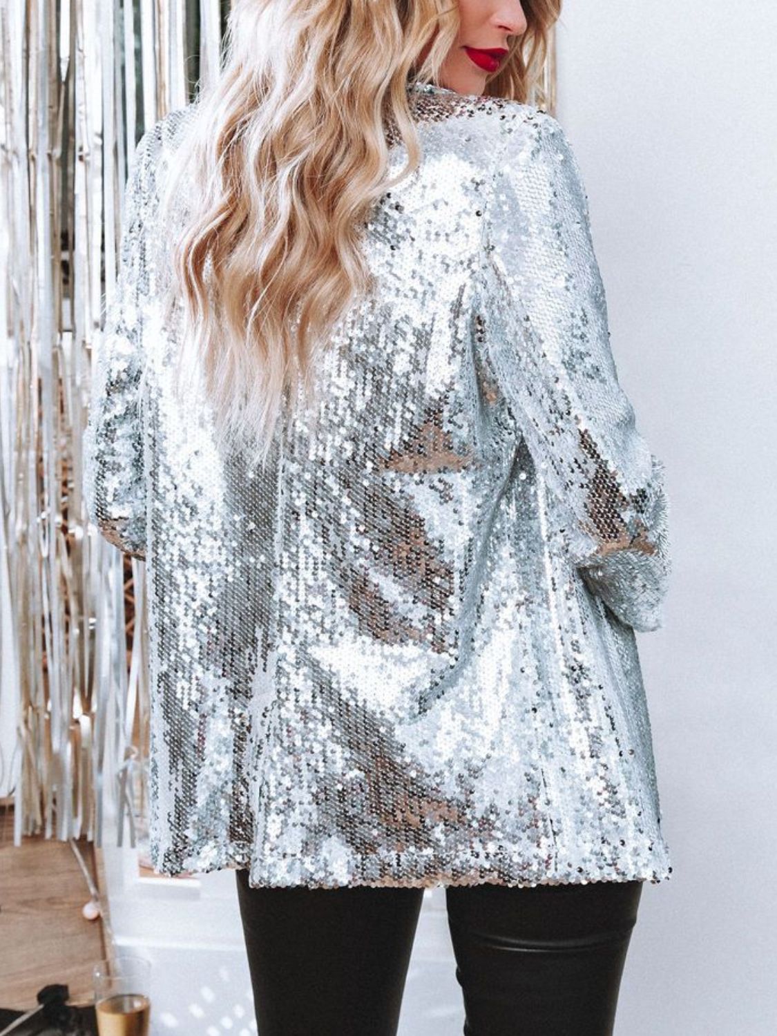 Blue Zone Planet | Sequin Lapel Collar Long Sleeve Blazer-TOPS / DRESSES-[Adult]-[Female]-2022 Online Blue Zone Planet