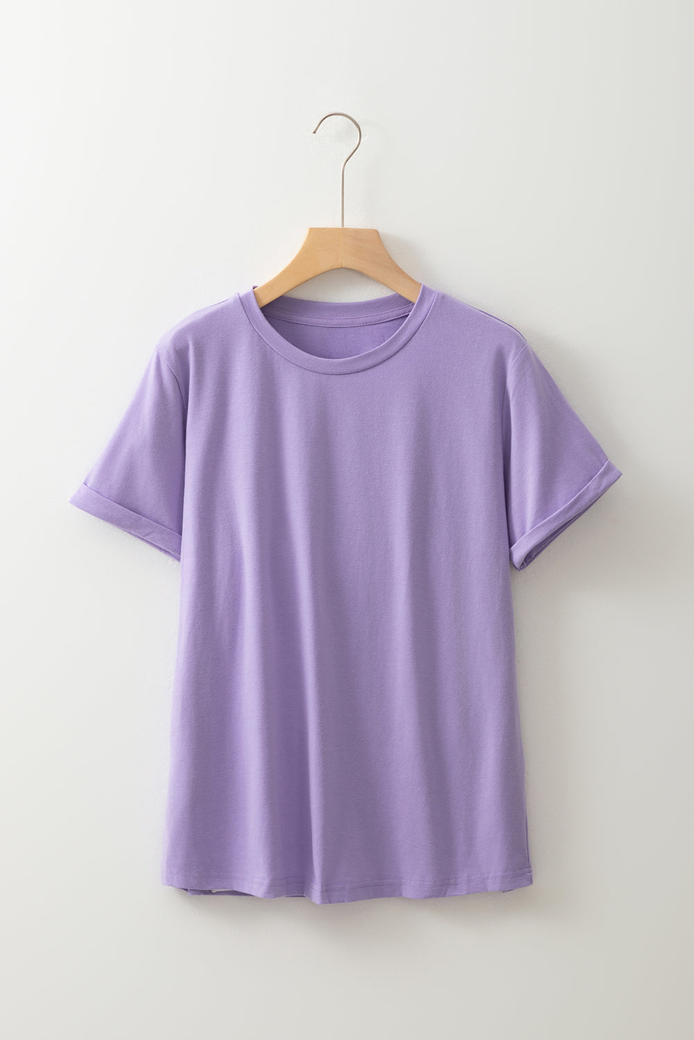 Wisteria Casual Plain Crew Neck Tee-Tops/Tops & Tees-[Adult]-[Female]-2022 Online Blue Zone Planet