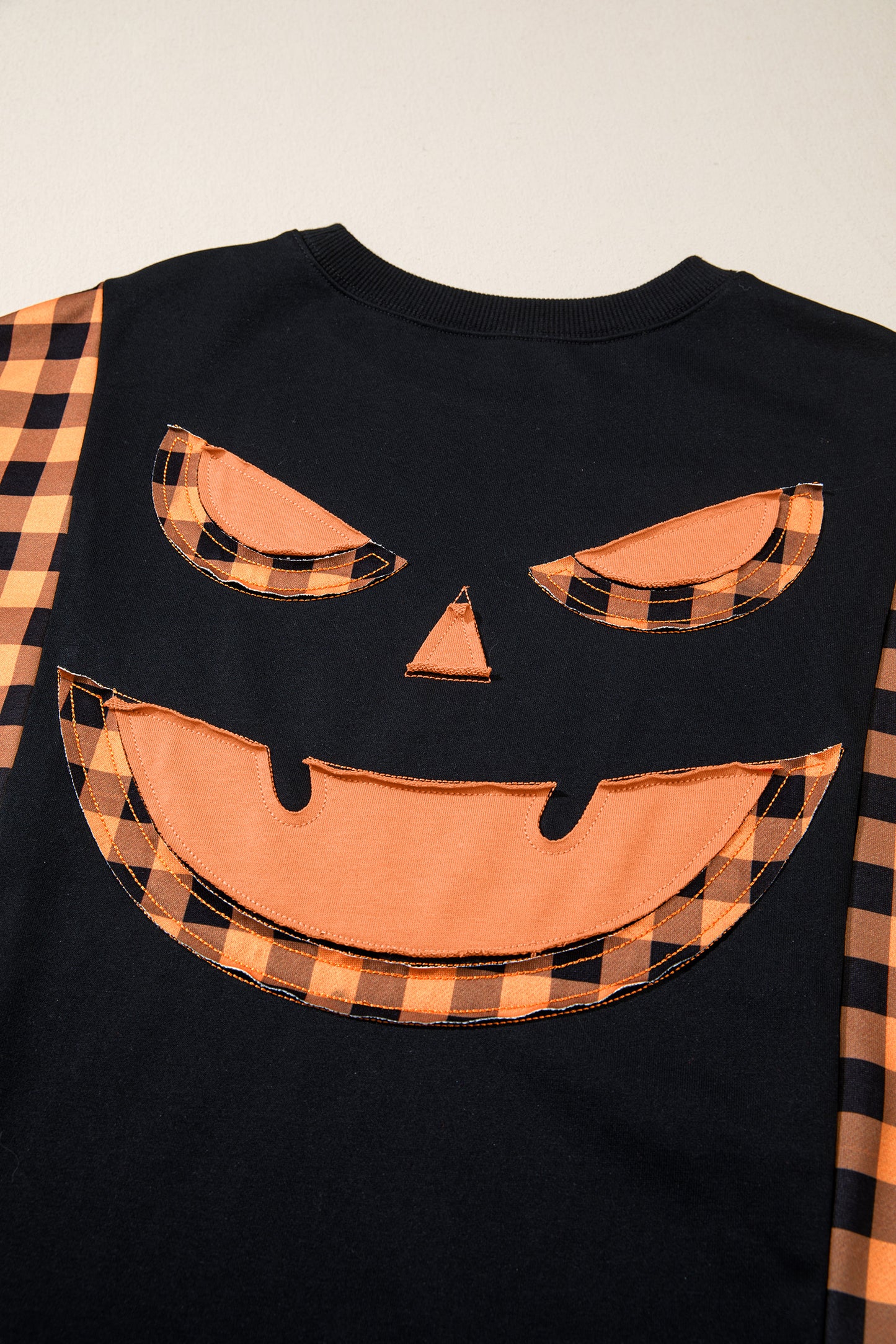 Black Patchwork Plaid Pumpkin Face Long Sleeve Top-Tops/Long Sleeve Tops-[Adult]-[Female]-2022 Online Blue Zone Planet