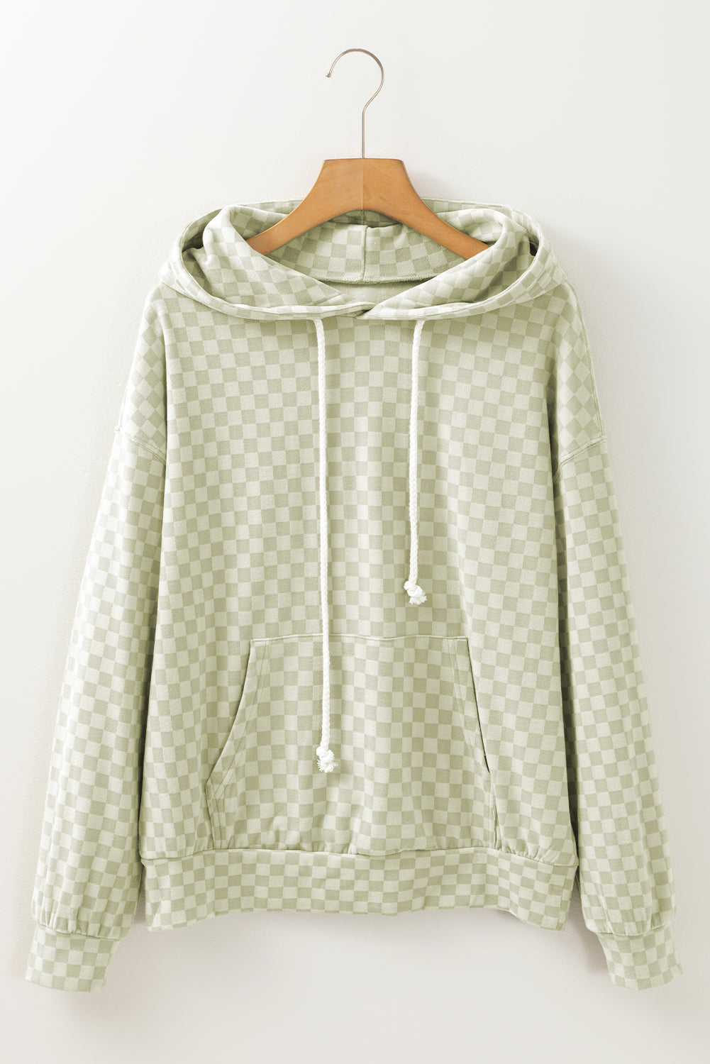 Checkered Print Kangaroo Pocket Drawstring Hoodie-TOPS / DRESSES-[Adult]-[Female]-2022 Online Blue Zone Planet