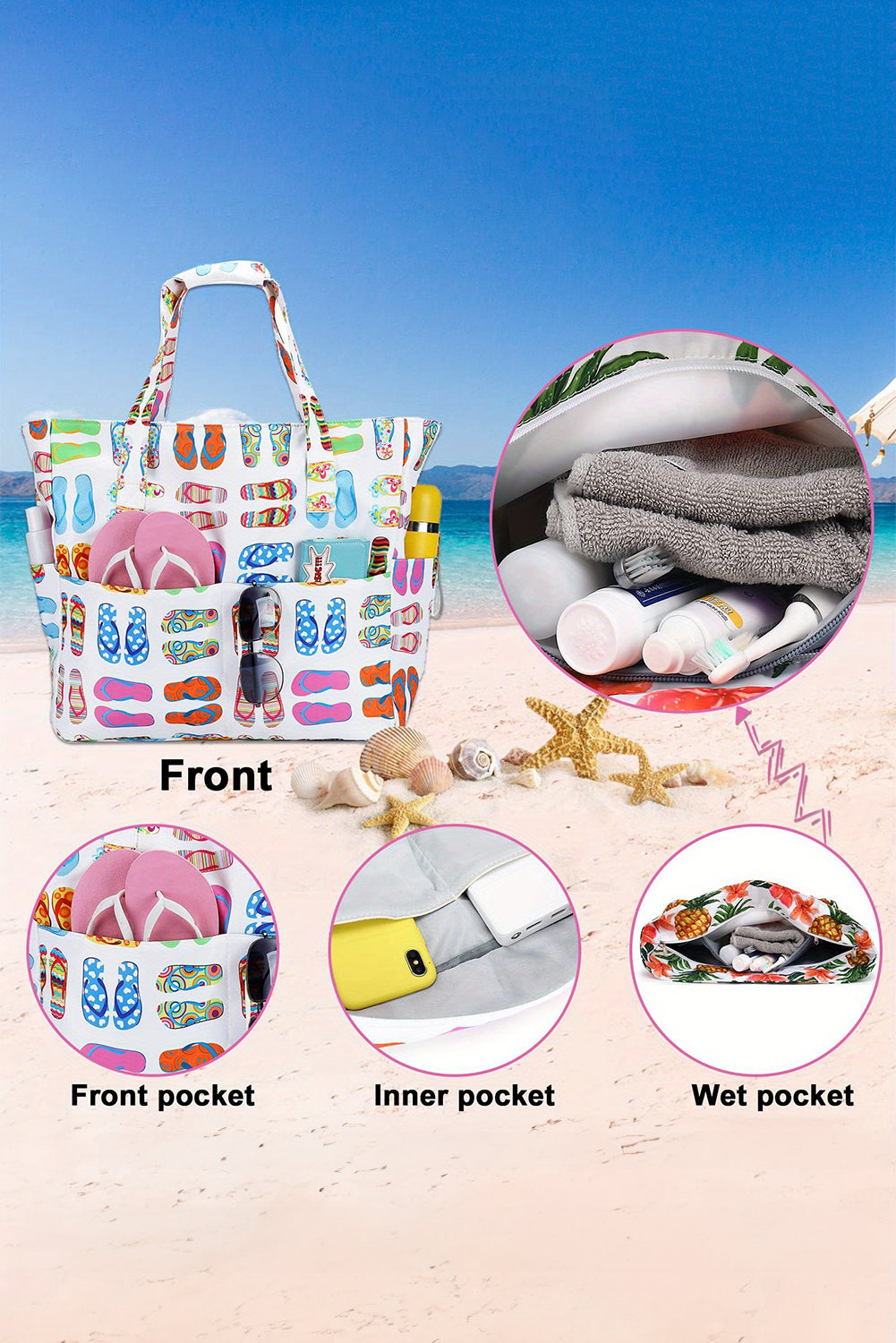 White Slippers Print Canvas Beach Tote Bag-Tote Bags-[Adult]-[Female]-2022 Online Blue Zone Planet