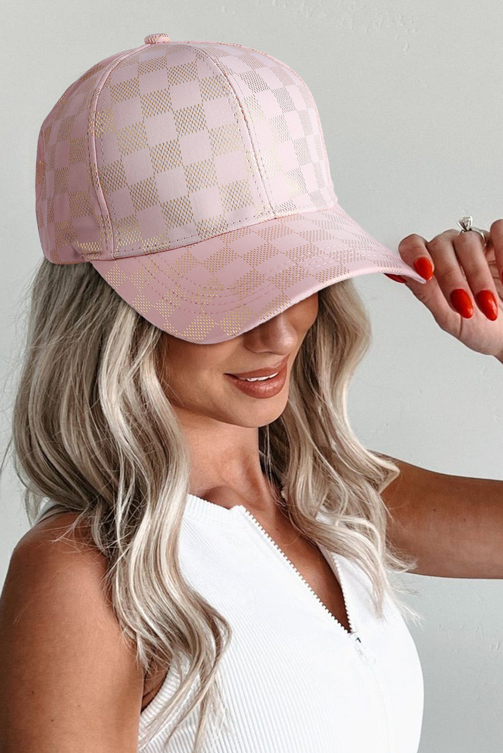 Light Pink Checkered Baseball Cap-Hats-[Adult]-[Female]-Light Pink-ONE SIZE-2022 Online Blue Zone Planet