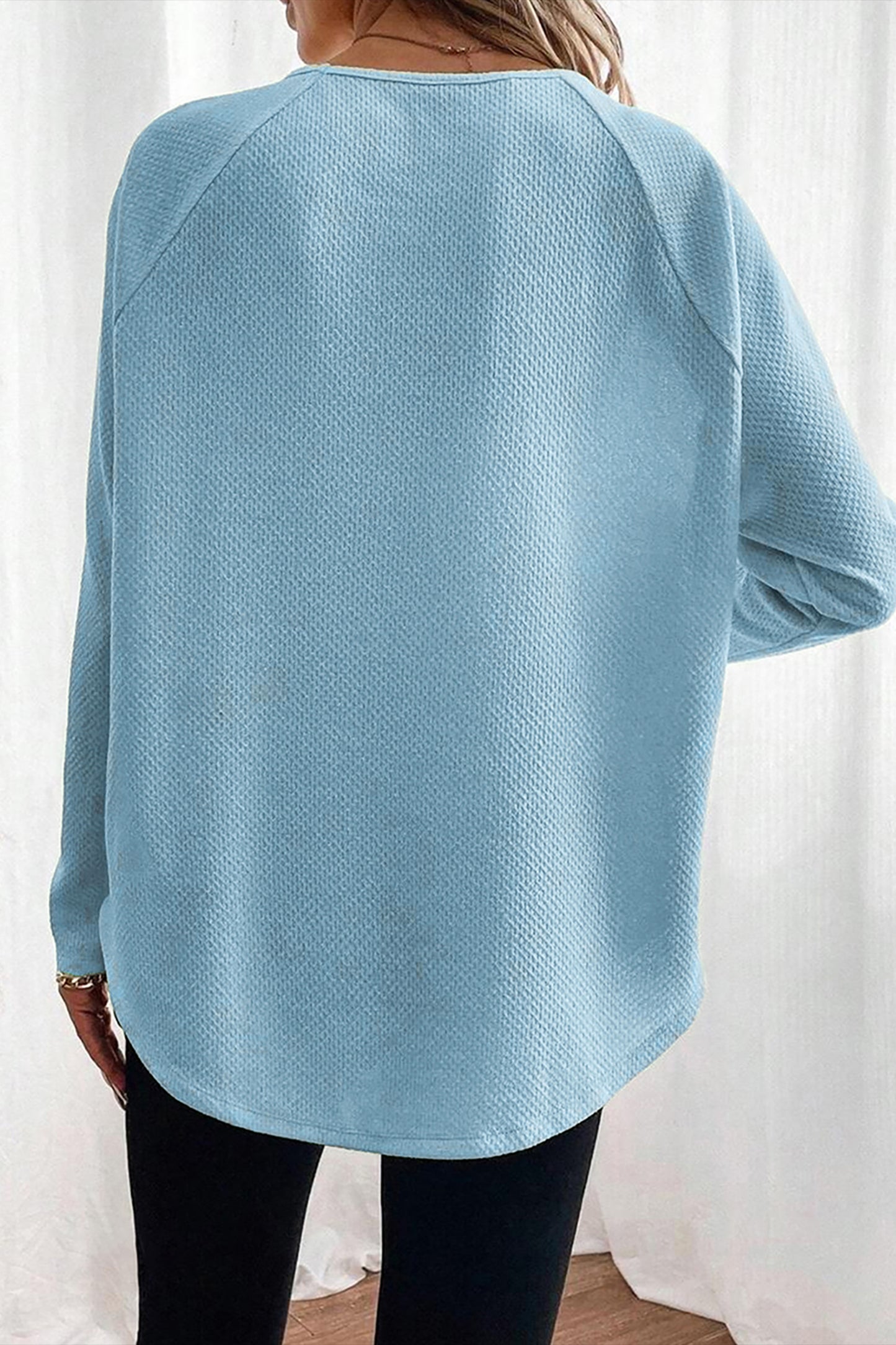 Myosotis Textured Raglan Sleeve Knit Loose Top-Tops/Long Sleeve Tops-[Adult]-[Female]-2022 Online Blue Zone Planet