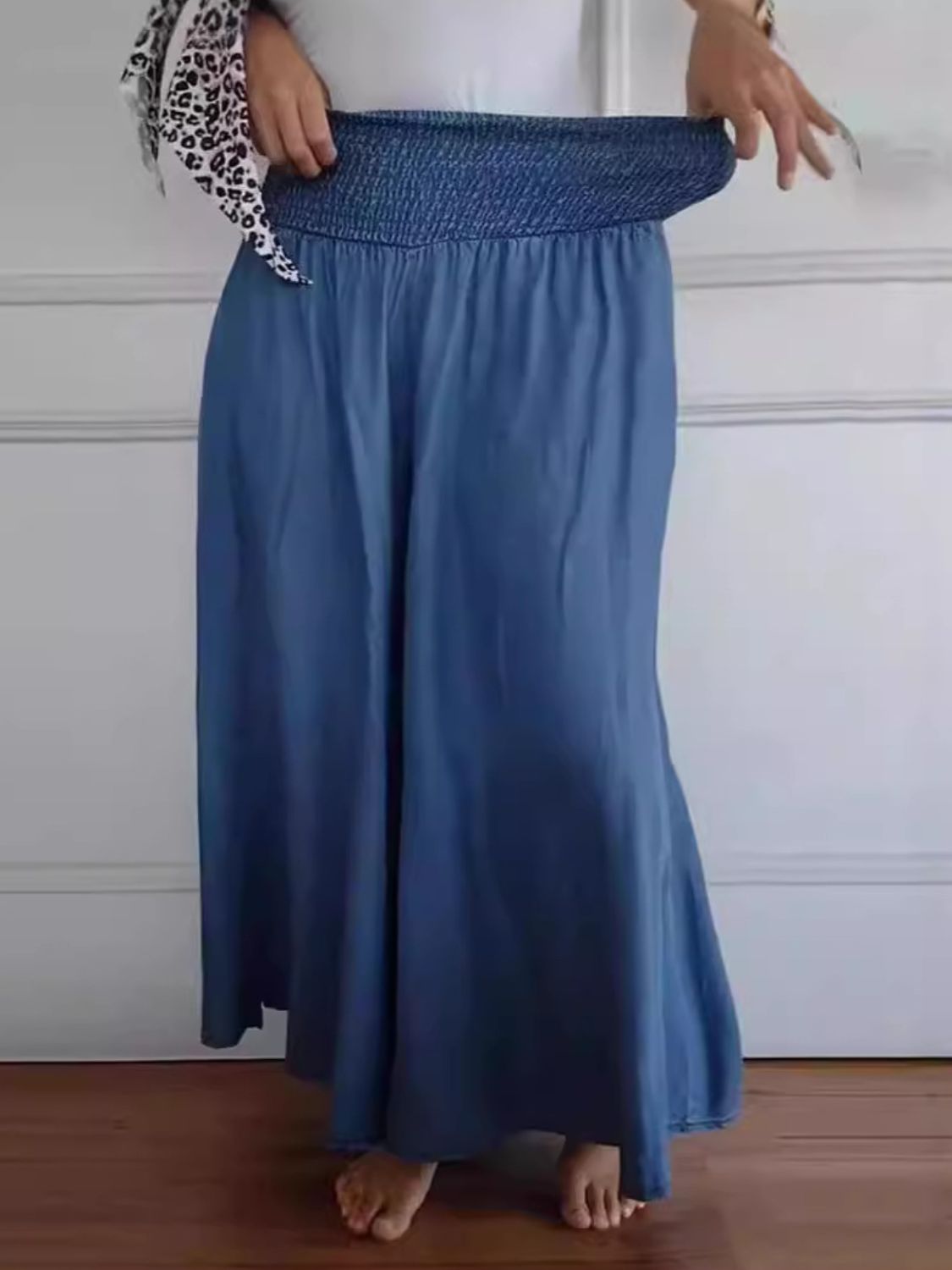 Full Size Smocked Wide Leg Pants with Pockets-BOTTOMS SIZES SMALL MEDIUM LARGE-[Adult]-[Female]-2022 Online Blue Zone Planet