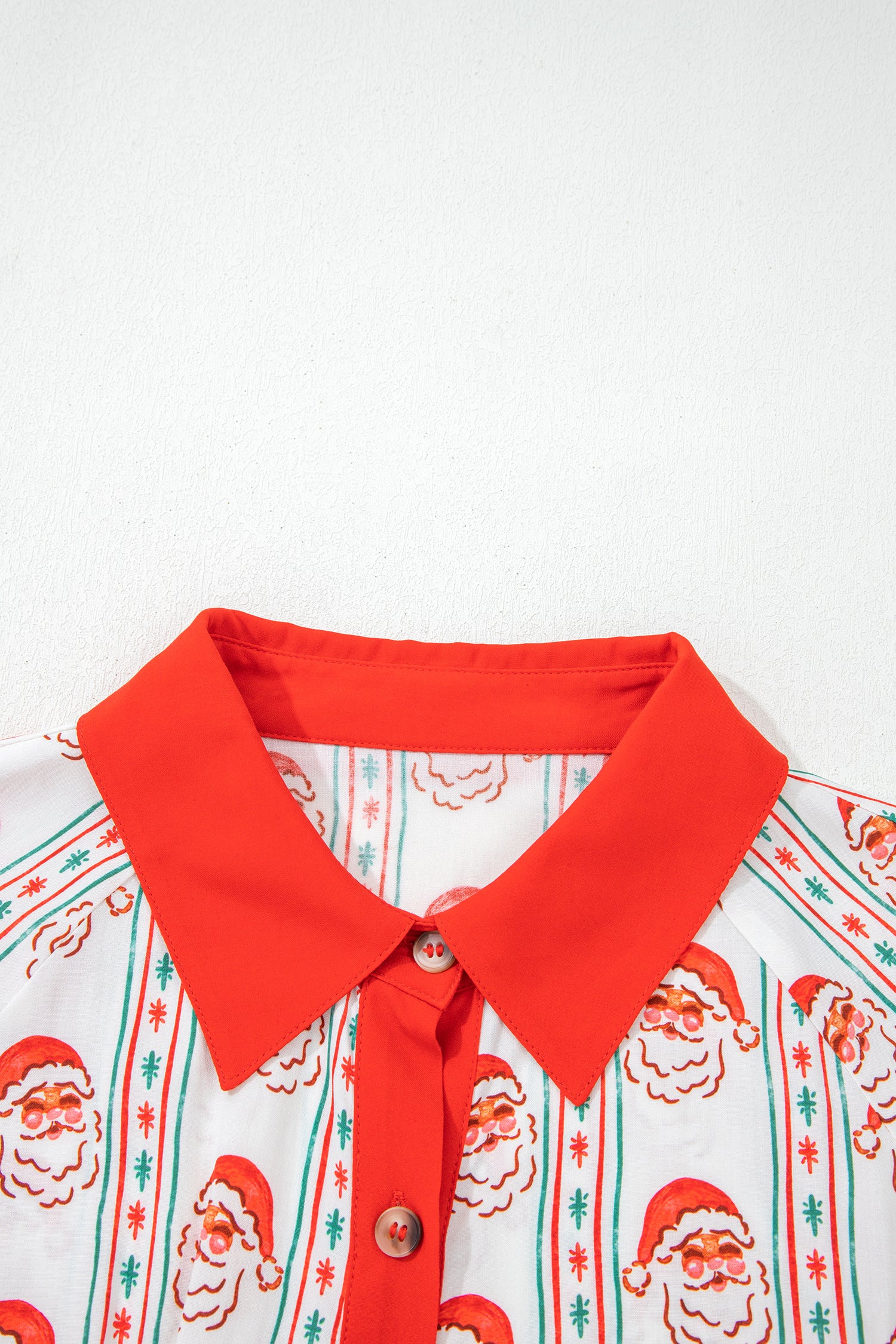 White Father Christmas Contrast Collar Button Front Long Sleeve A-line Mini Dress-TOPS / DRESSES-[Adult]-[Female]-2022 Online Blue Zone Planet