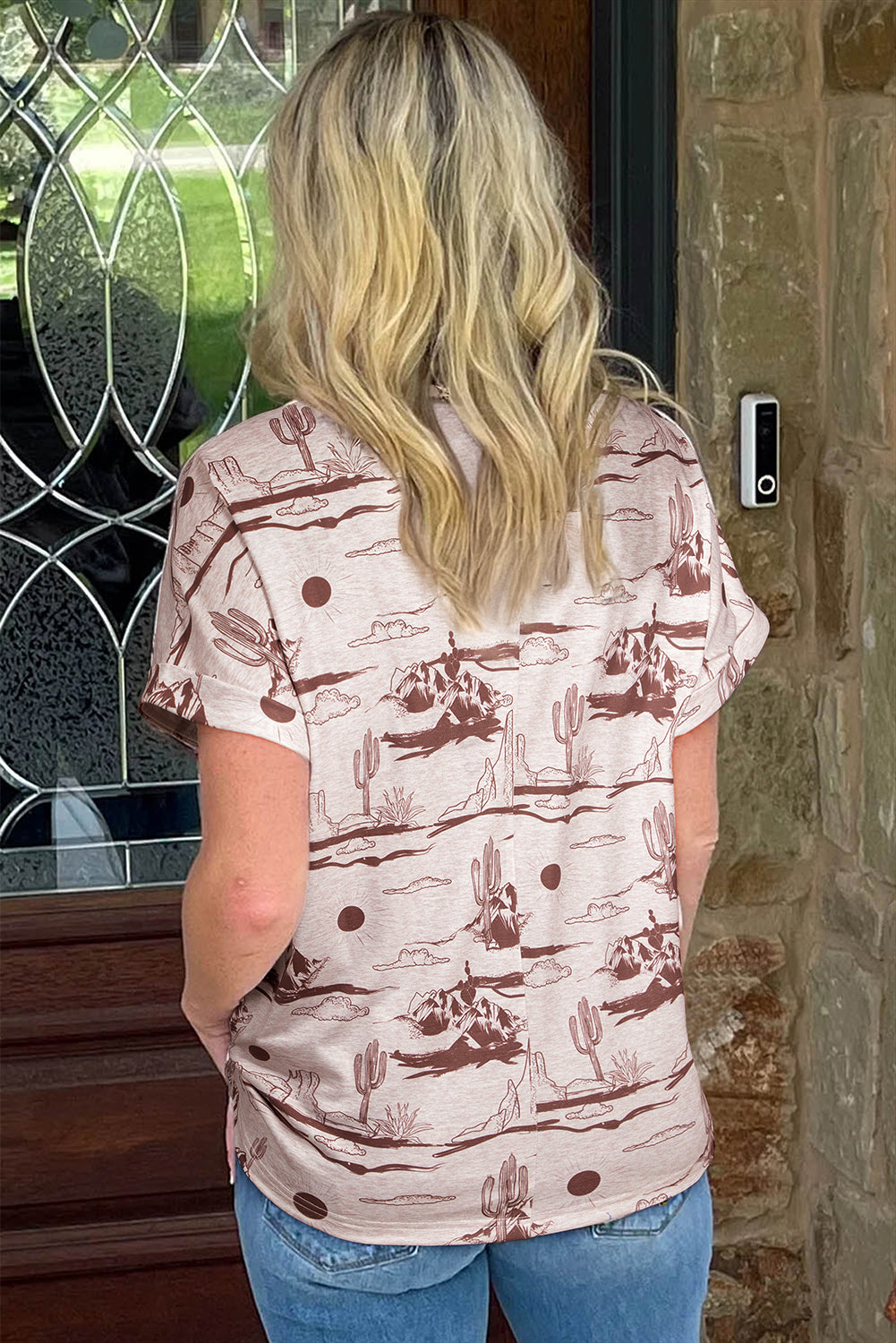 Brown Desert Sand Print Short Sleeve Knit Top-Tops/Tops & Tees-[Adult]-[Female]-2022 Online Blue Zone Planet