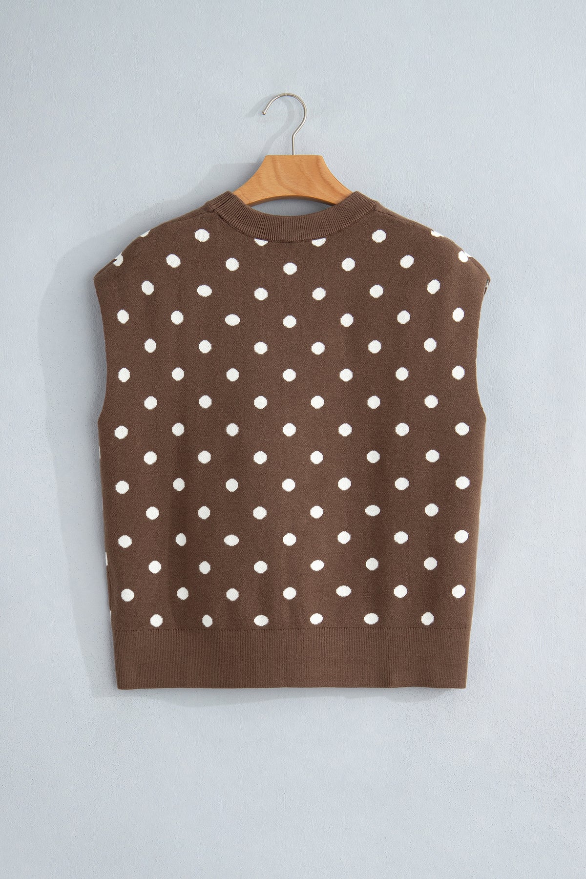Brown Dolman Short Sleeve Round Neck Polka Dot Sweater-Sweaters & Cardigans/Short Sleeve Sweaters-[Adult]-[Female]-2022 Online Blue Zone Planet