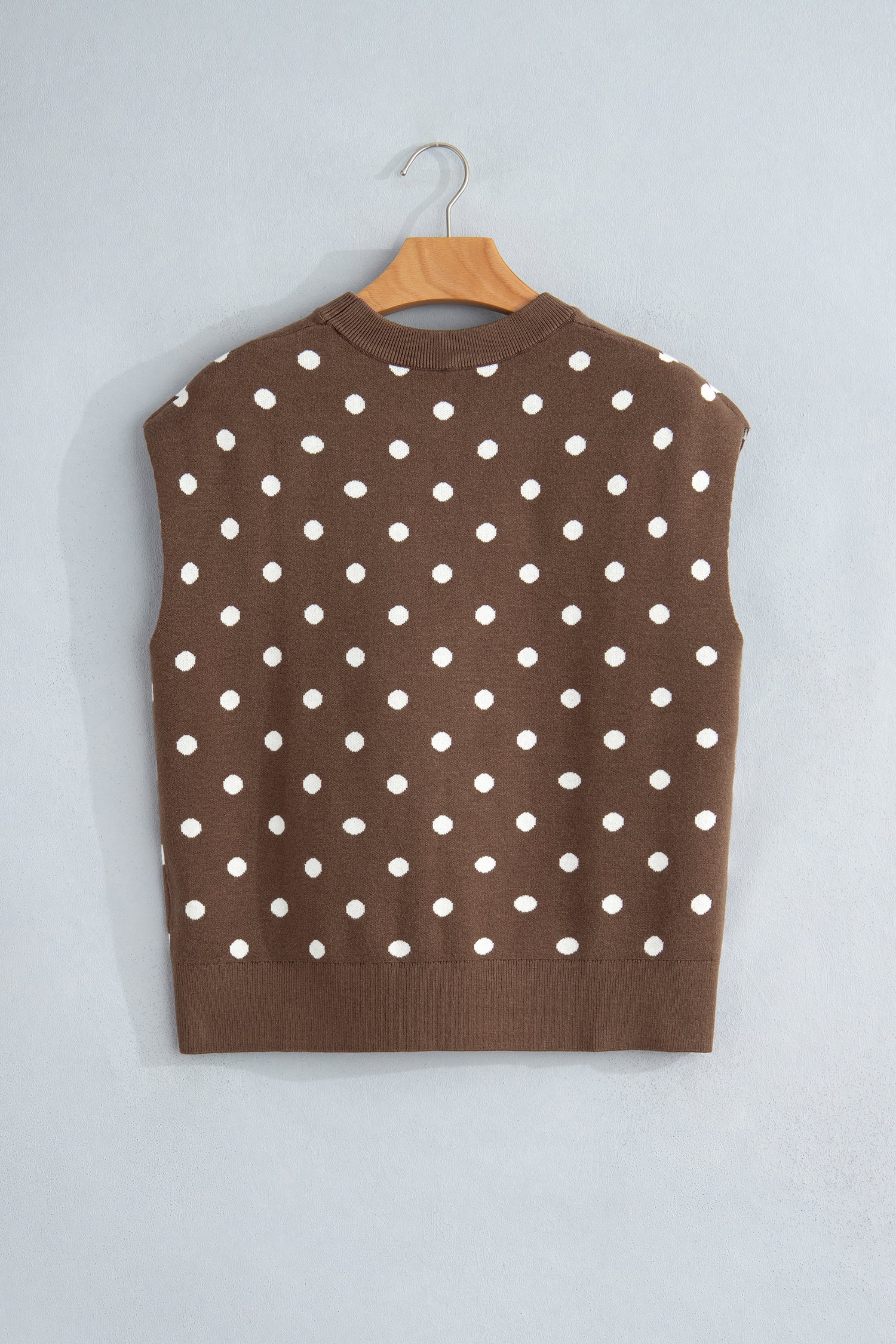 Brown Dolman Short Sleeve Round Neck Polka Dot Sweater-Sweaters & Cardigans/Short Sleeve Sweaters-[Adult]-[Female]-2022 Online Blue Zone Planet