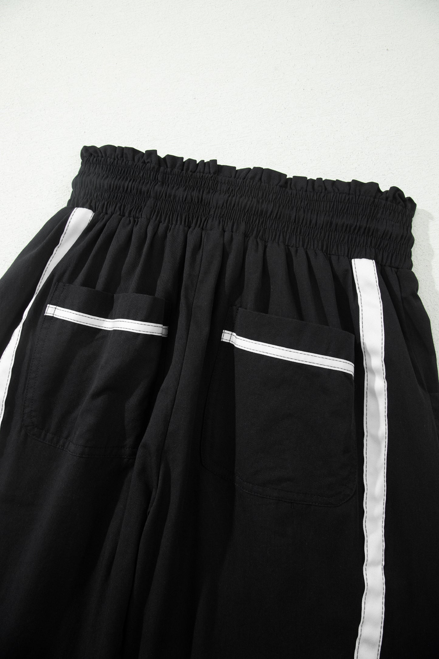 Black Contrast Striped Smocked Waist Drawstring Cropped Casual Pants-Bottoms/Pants & Culotte-[Adult]-[Female]-2022 Online Blue Zone Planet