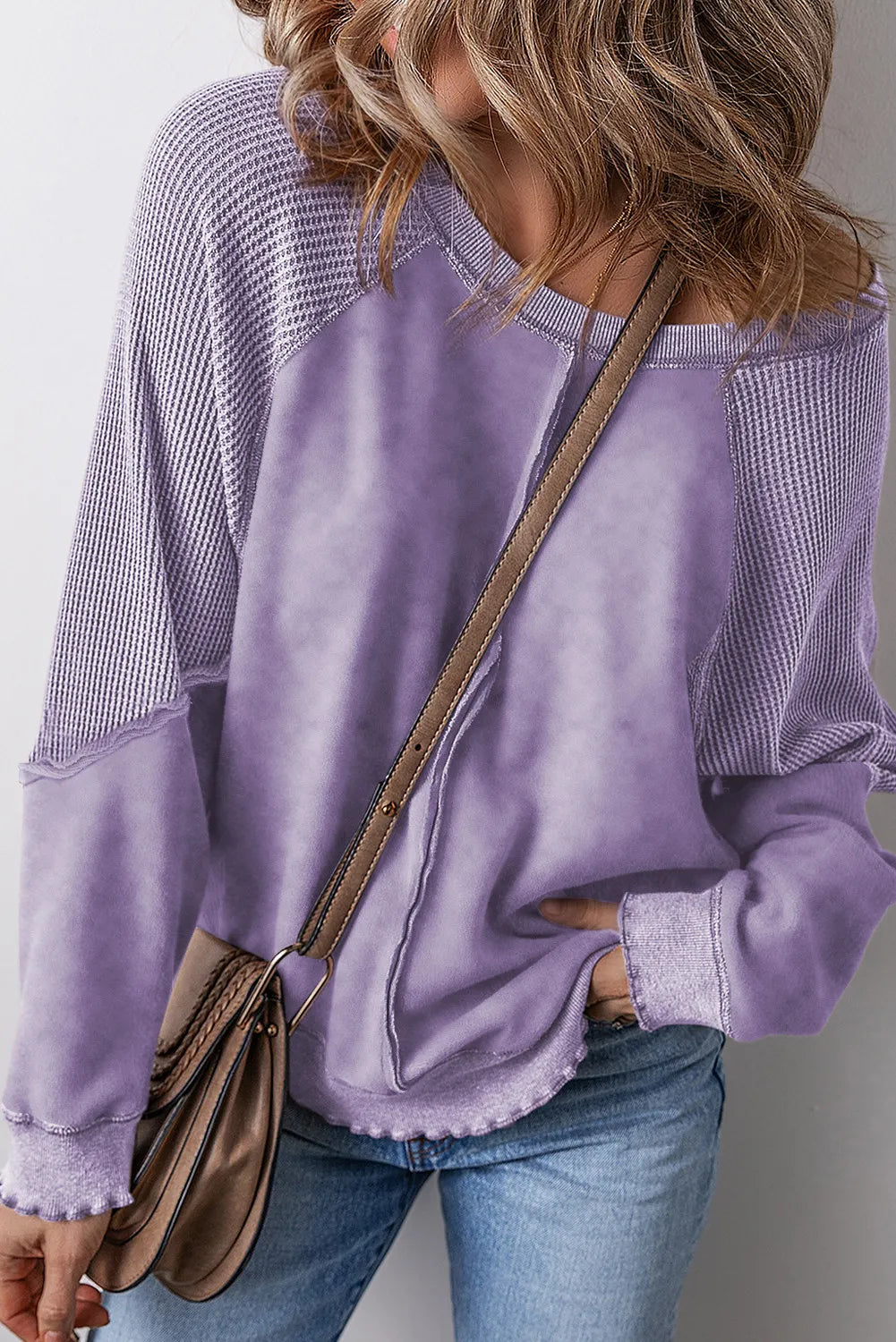 Blue Zone Planet | Exposed Seam Long Sleeve Sweatshirt-TOPS / DRESSES-[Adult]-[Female]-Lavender-S-2022 Online Blue Zone Planet