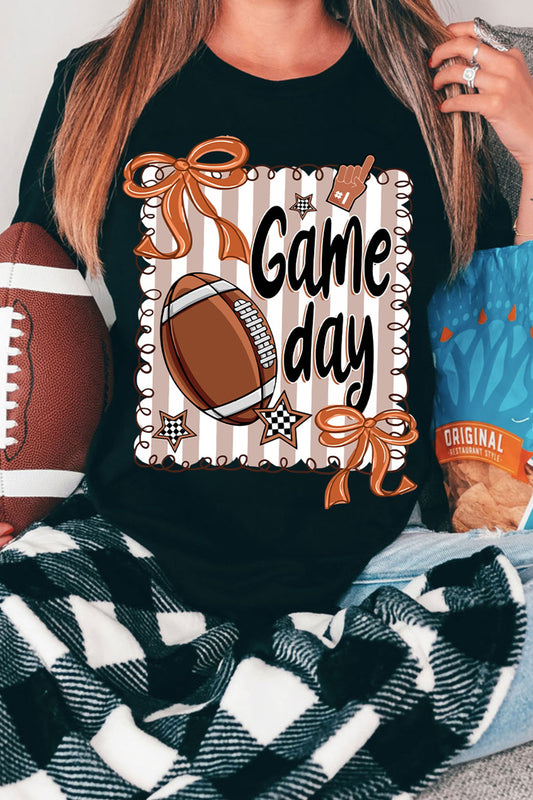 Black Casual Game Day Football Striped Tee-Graphic/Graphic Tees-[Adult]-[Female]-Black-S-2022 Online Blue Zone Planet