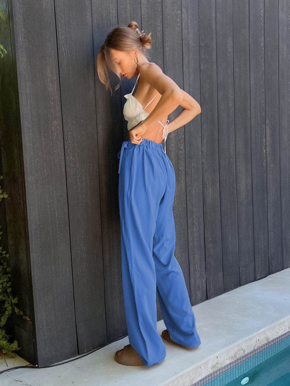 Tied High Waist Wide Leg Pants-BOTTOMS SIZES SMALL MEDIUM LARGE-[Adult]-[Female]-2022 Online Blue Zone Planet