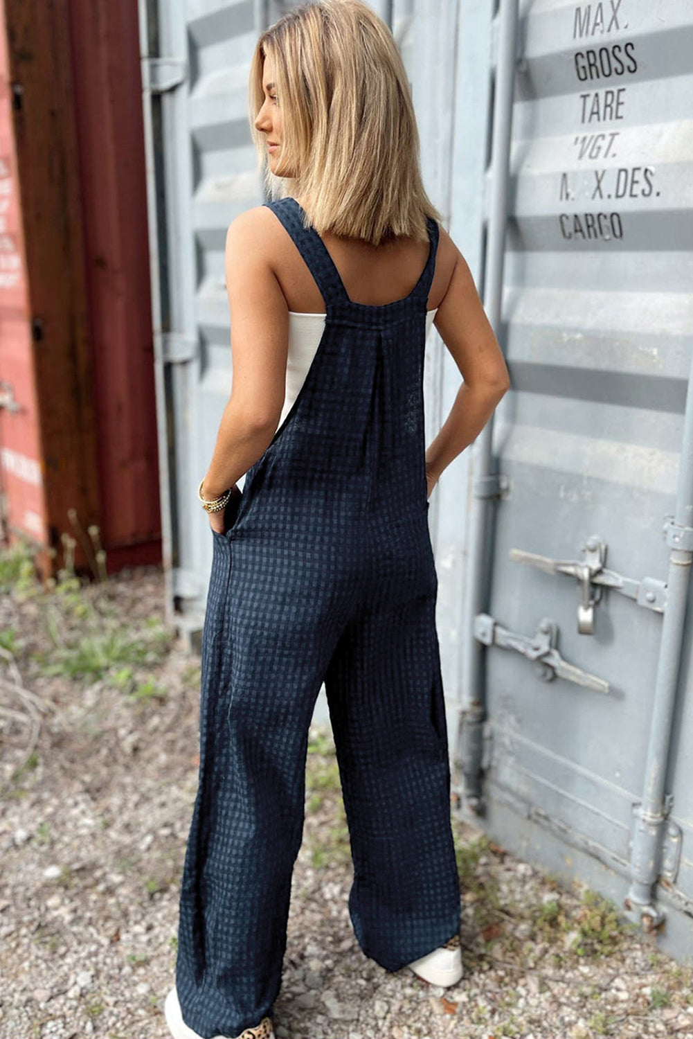 Blue Zone Planet | Plaid Wide Strap Wide Leg Overalls-TOPS / DRESSES-[Adult]-[Female]-2022 Online Blue Zone Planet