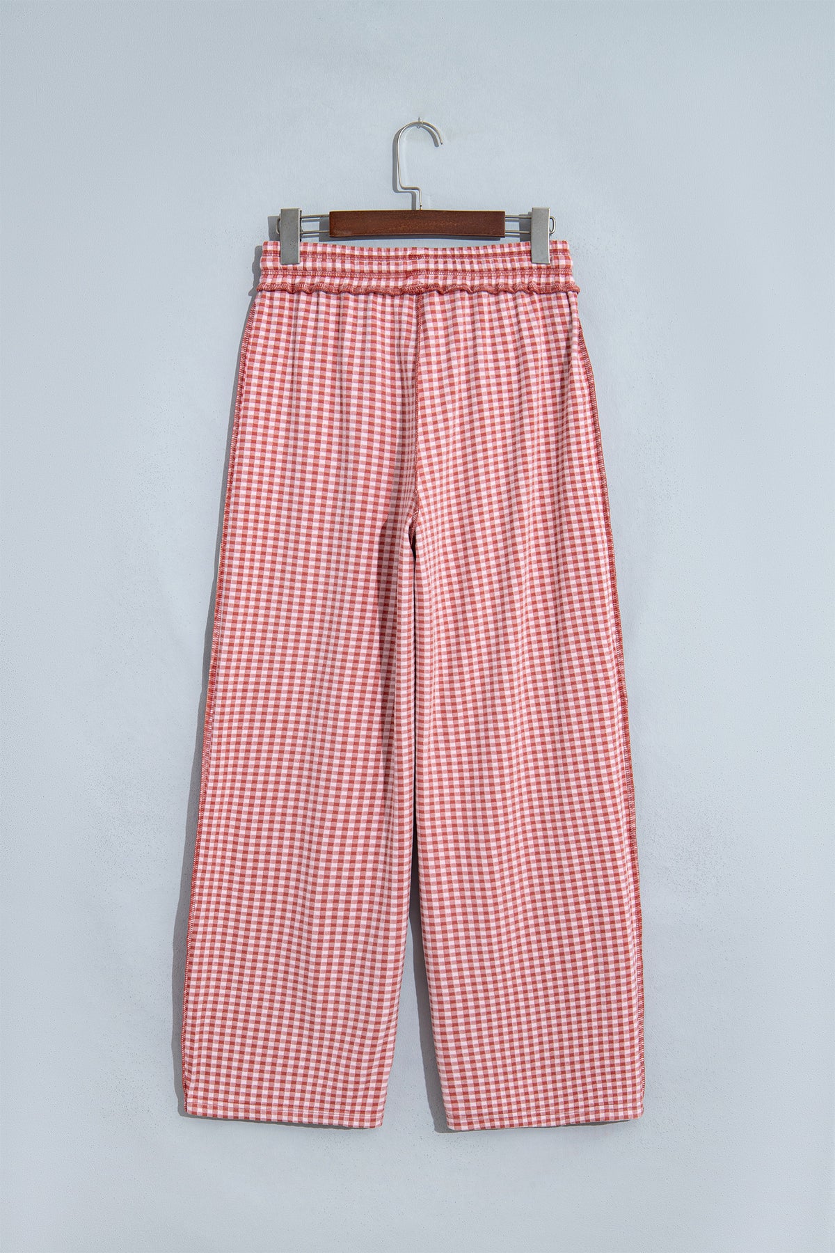Red Plaid Contrast Trim Drawstring Elastic Waist Shift Pants-Bottoms/Pants & Culotte-[Adult]-[Female]-2022 Online Blue Zone Planet