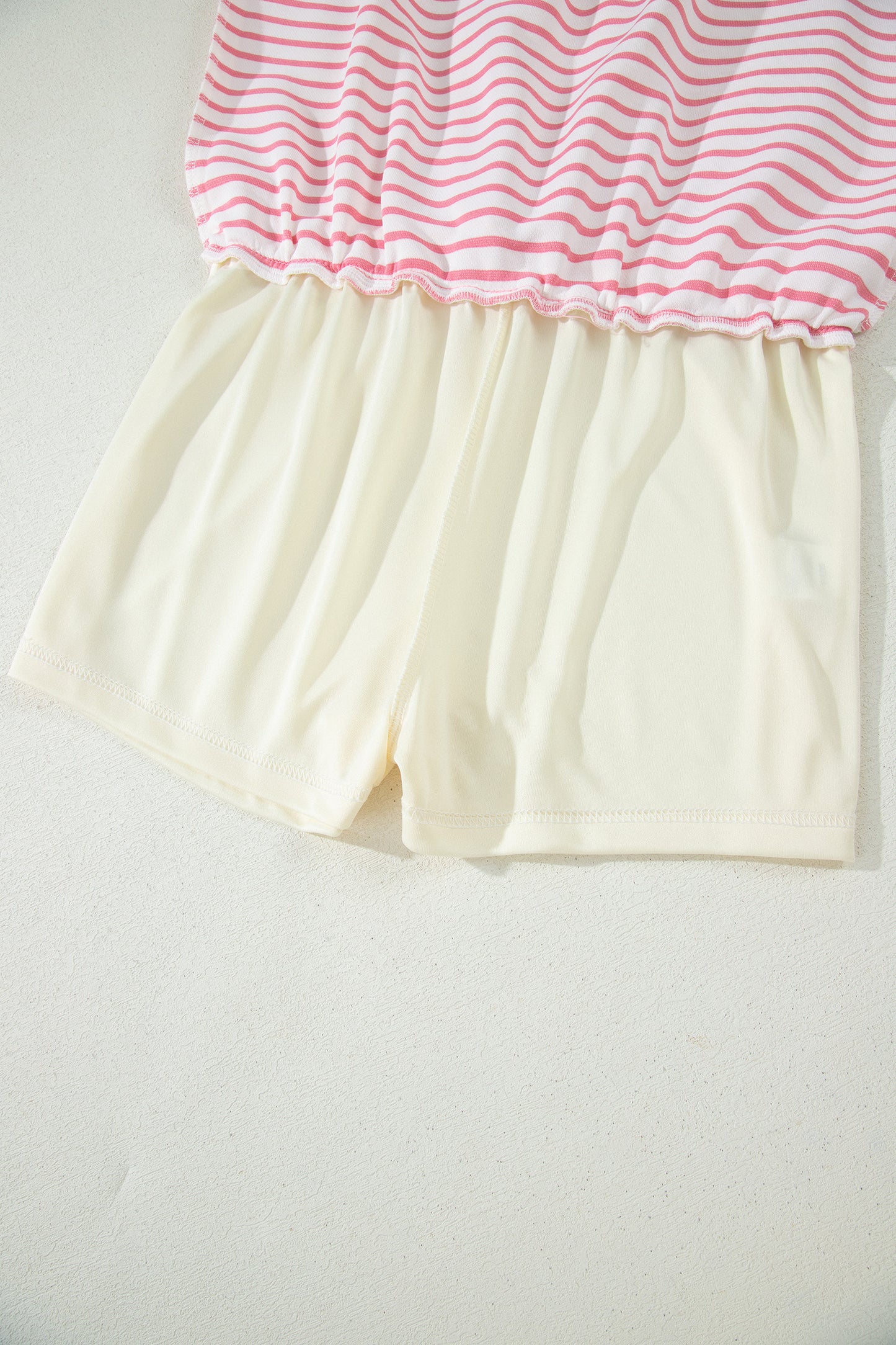 Pink Stripe Color Block Patchwork Polo Tee Drawstring Elastic Waist 2pcs Skort Set-Two Piece Sets/Two Piece Dresses-[Adult]-[Female]-2022 Online Blue Zone Planet
