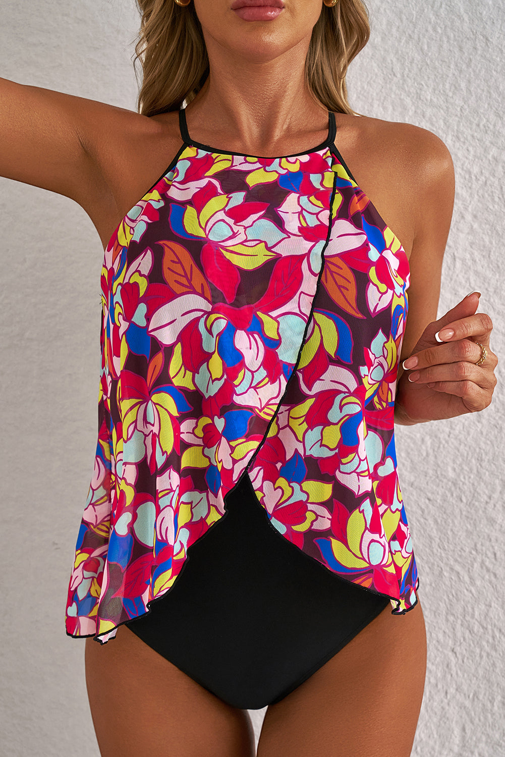 Purple Floral Print O Neck Open Back One Piece Swimsuit-Swimwear/One Piece Swimsuit-[Adult]-[Female]-Purple-S-2022 Online Blue Zone Planet