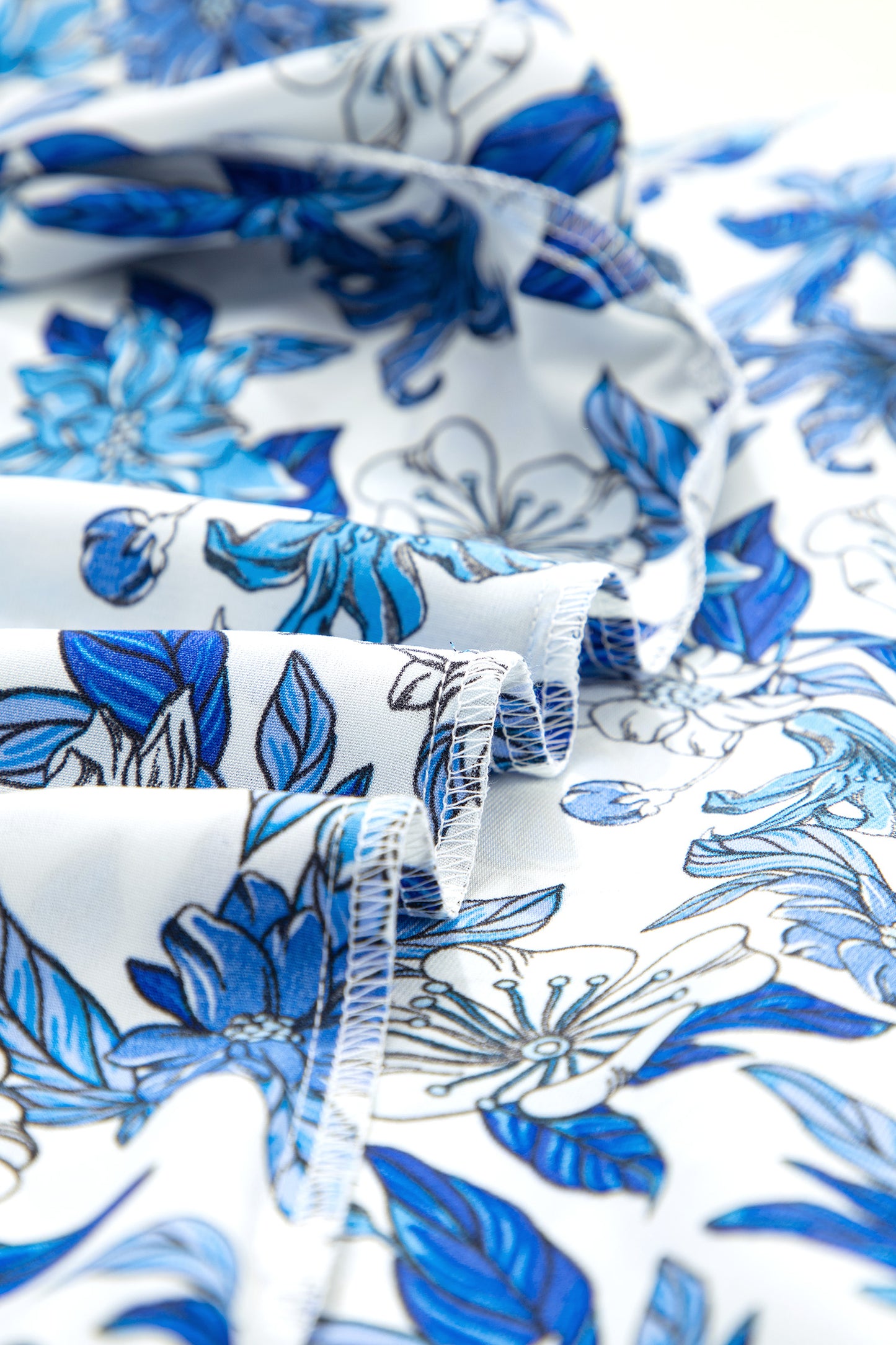 Sky Blue Floral Print Striped Patchwork Long Flounce Sleeve Ricrac Trim V Neck Blouse-Tops/Blouses & Shirts-[Adult]-[Female]-2022 Online Blue Zone Planet