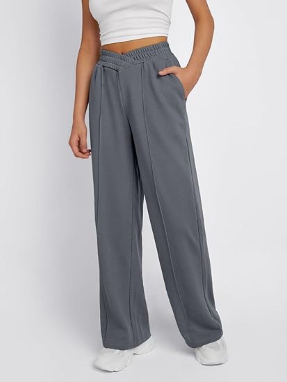 Blue Zone Planet | Elastic Waist Wide Leg Pants-BOTTOMS SIZES SMALL MEDIUM LARGE-[Adult]-[Female]-Dark Gray-S-2022 Online Blue Zone Planet