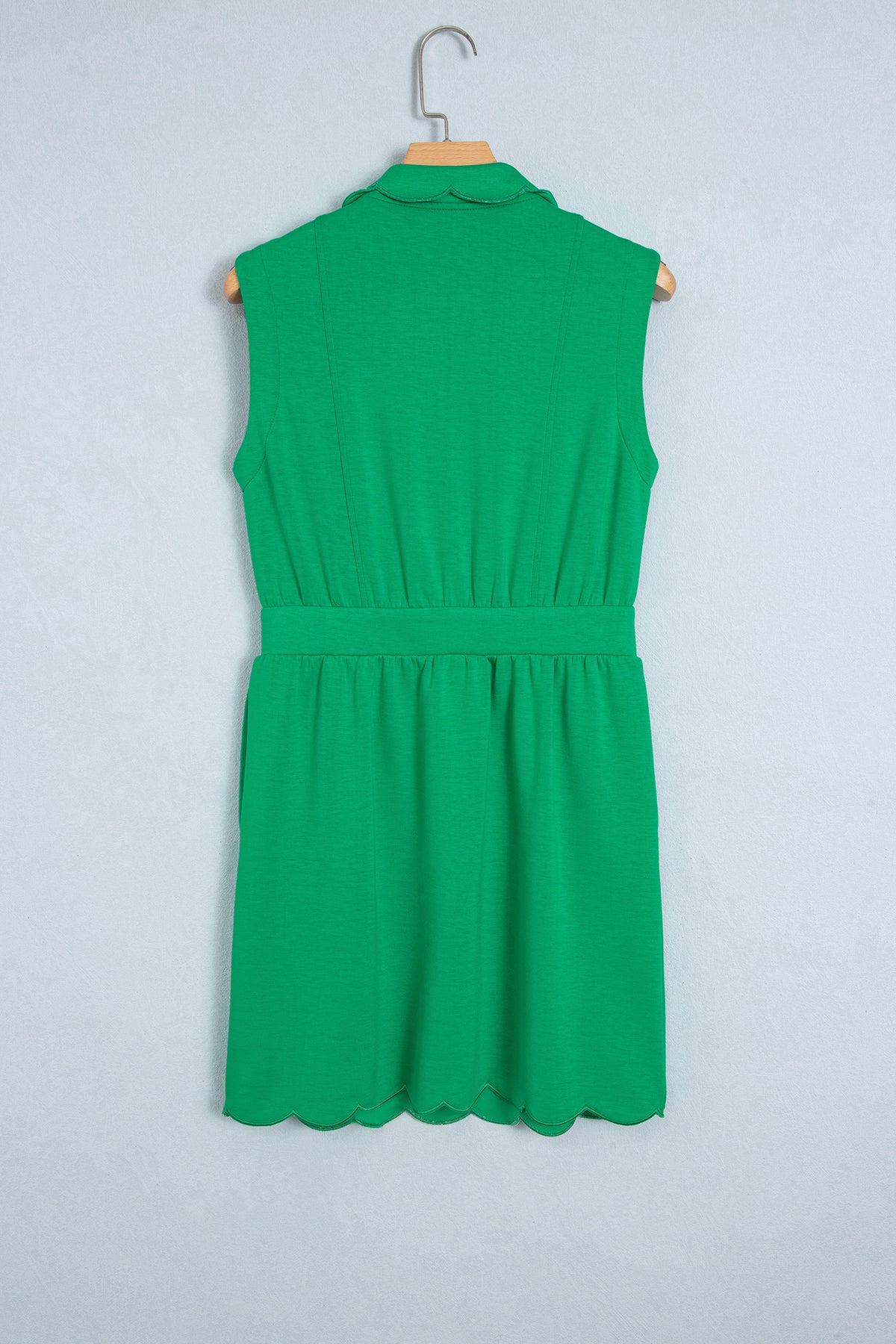 Bright Green Sleeveless Zip Front Scallop Hem Mini Dress-TOPS / DRESSES-[Adult]-[Female]-2022 Online Blue Zone Planet
