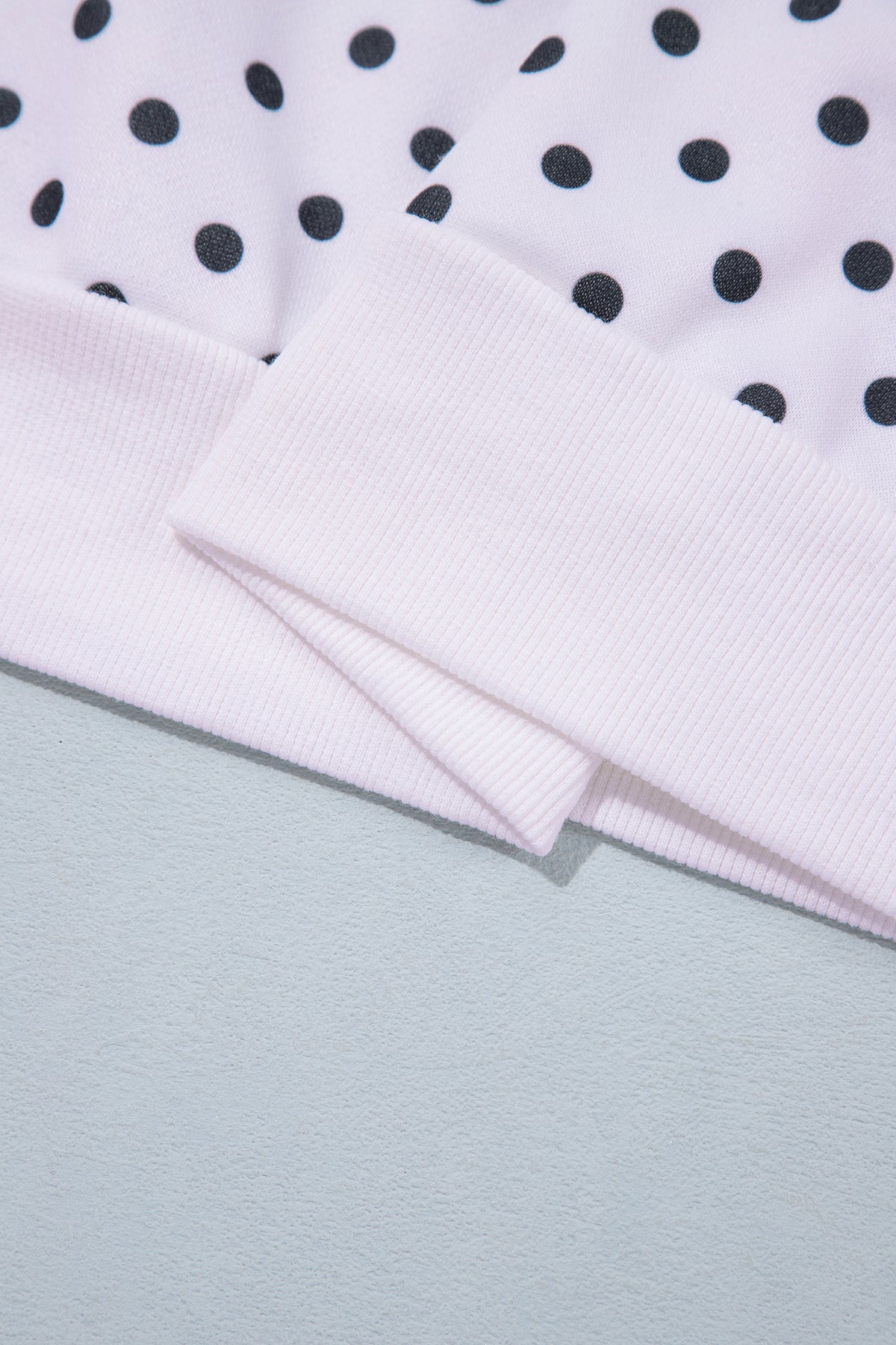 White Polka Dot Ribbed Stand Neck Plus Size Casual Sweatshirt-Plus Size/Plus Size Sweatshirts & Hoodies-[Adult]-[Female]-2022 Online Blue Zone Planet
