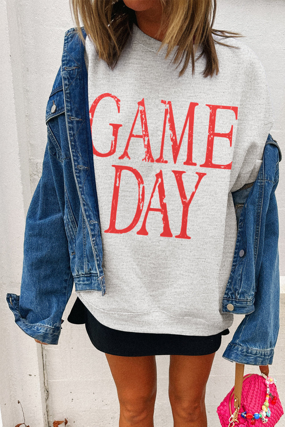 Red Vintage Washed Game Day Graphic Baggy Sweatshirt-Tops/Sweatshirts & Hoodies-[Adult]-[Female]-2022 Online Blue Zone Planet