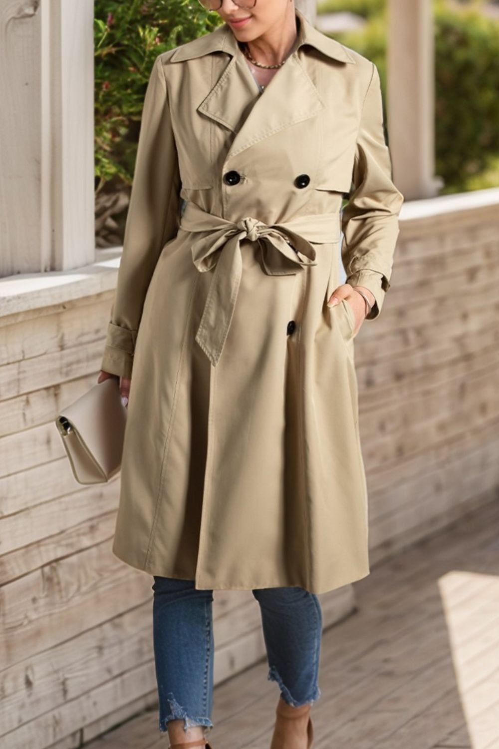 Collared Neck Tie Waist Buttoned Long Sleeve Trench Coat-TOPS / DRESSES-[Adult]-[Female]-Dust Storm-S-2022 Online Blue Zone Planet