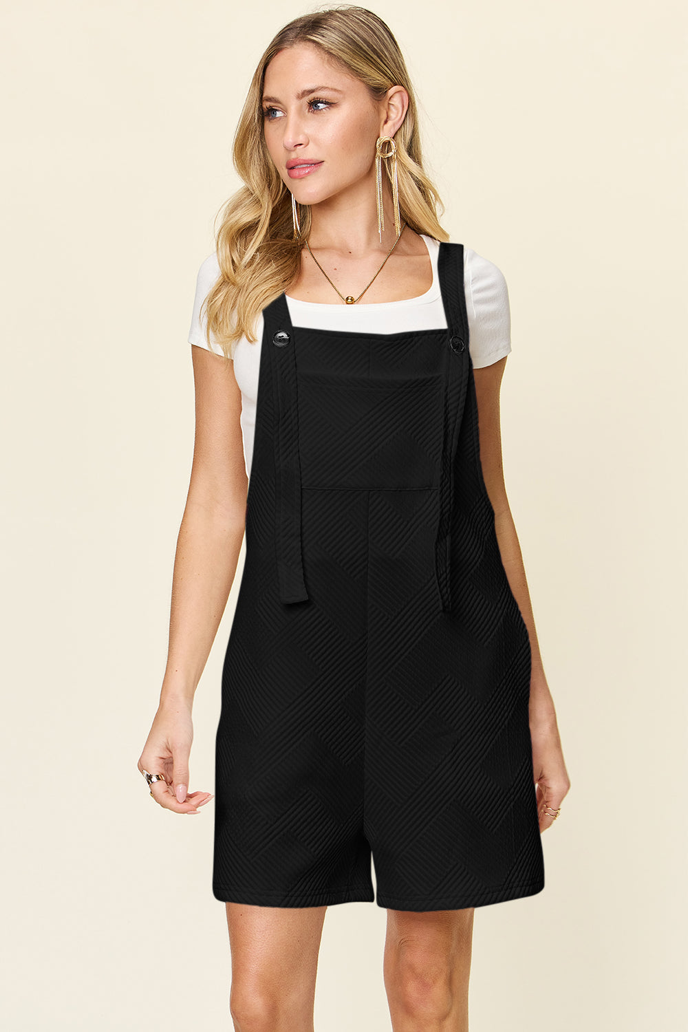 Blue Zone Planet | Double Take Full Size Texture Sleeveless Romper-TOPS / DRESSES-[Adult]-[Female]-Black-S-2022 Online Blue Zone Planet