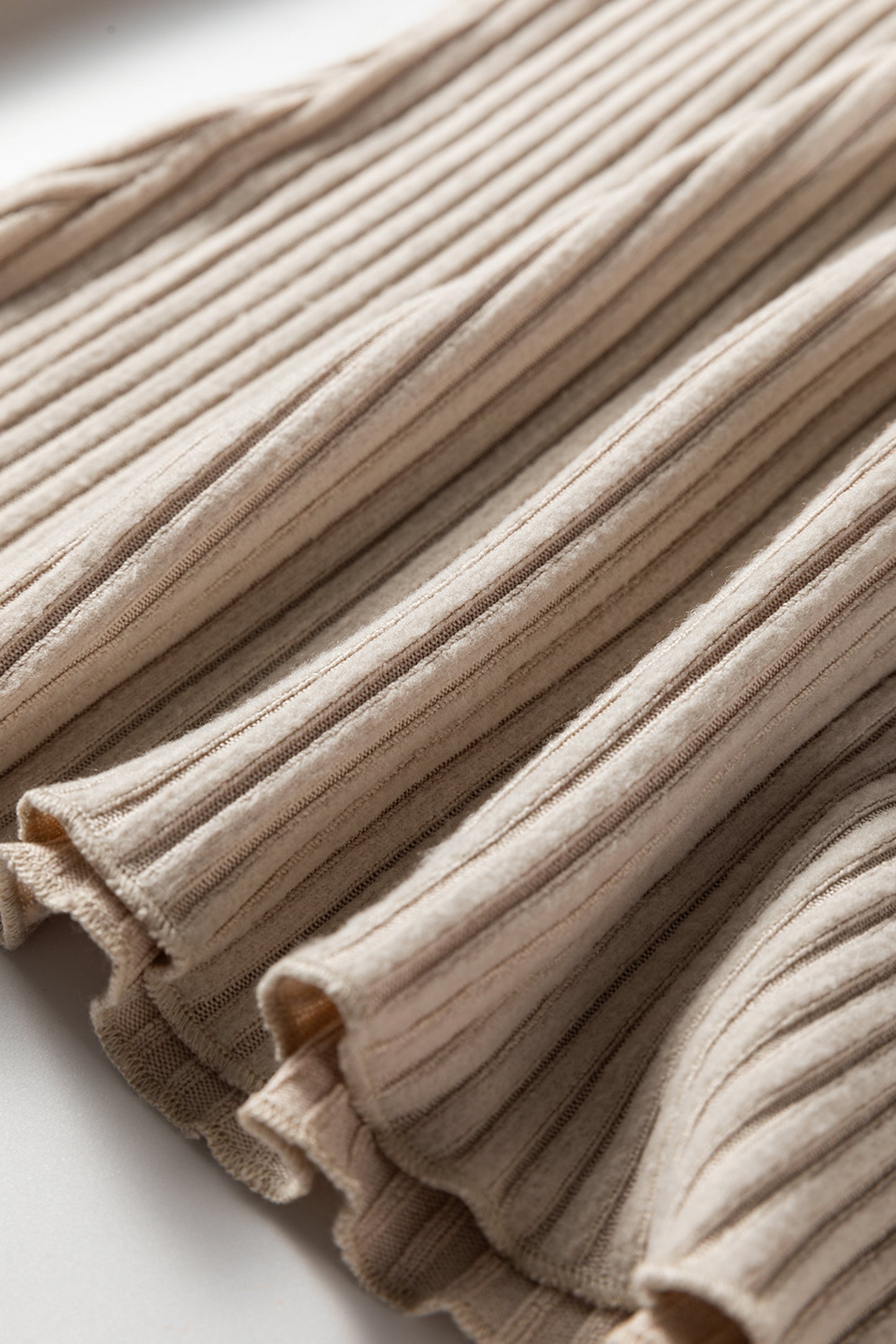 Beige Lace Neckline Button Decor Lettuce Edge Long Sleeve Ribbed Top-Tops/Long Sleeve Tops-[Adult]-[Female]-2022 Online Blue Zone Planet