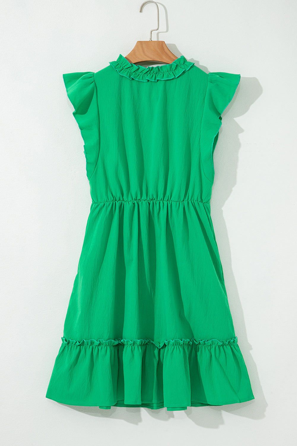 Blue Zone Planet | Bright Green Split V Neck Elastic Waist Ruffled Dress-TOPS / DRESSES-[Adult]-[Female]-2022 Online Blue Zone Planet
