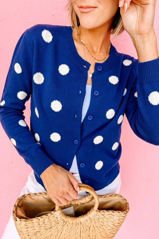 Bluing Casual Polka Dot Button Front Long Sleeve Sweater Cardigan-Sweaters & Cardigans/Cardigans-[Adult]-[Female]-2022 Online Blue Zone Planet