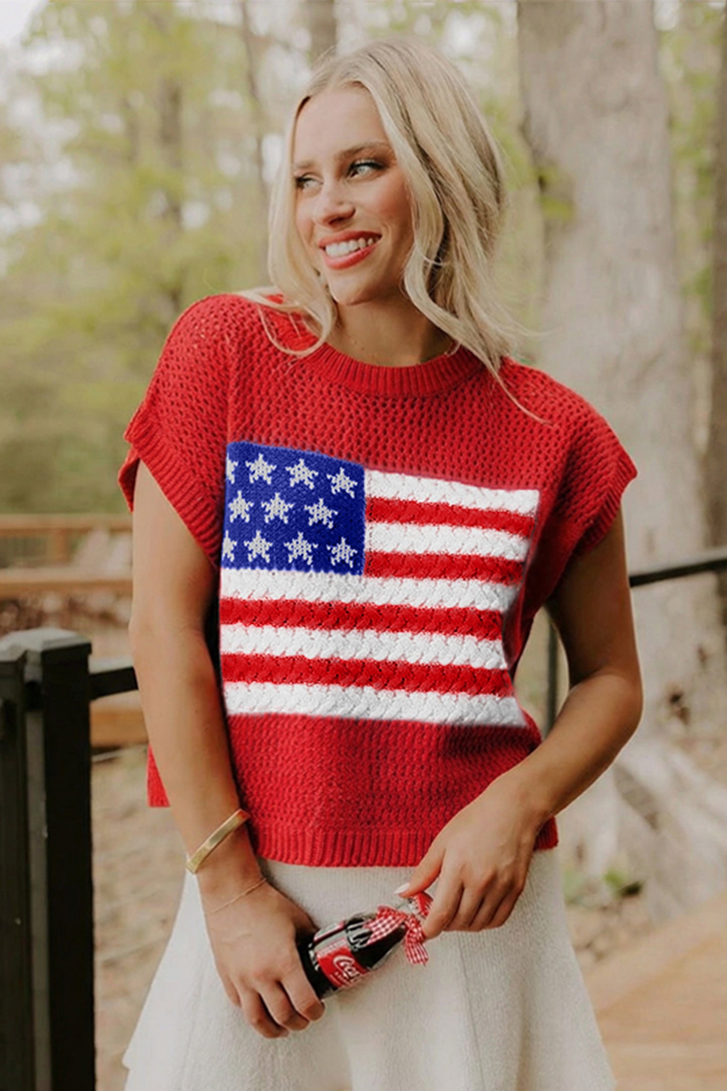 Sky Blue Flag Graphic Short Sleeve Sweater Top-TOPS / DRESSES-[Adult]-[Female]-2022 Online Blue Zone Planet