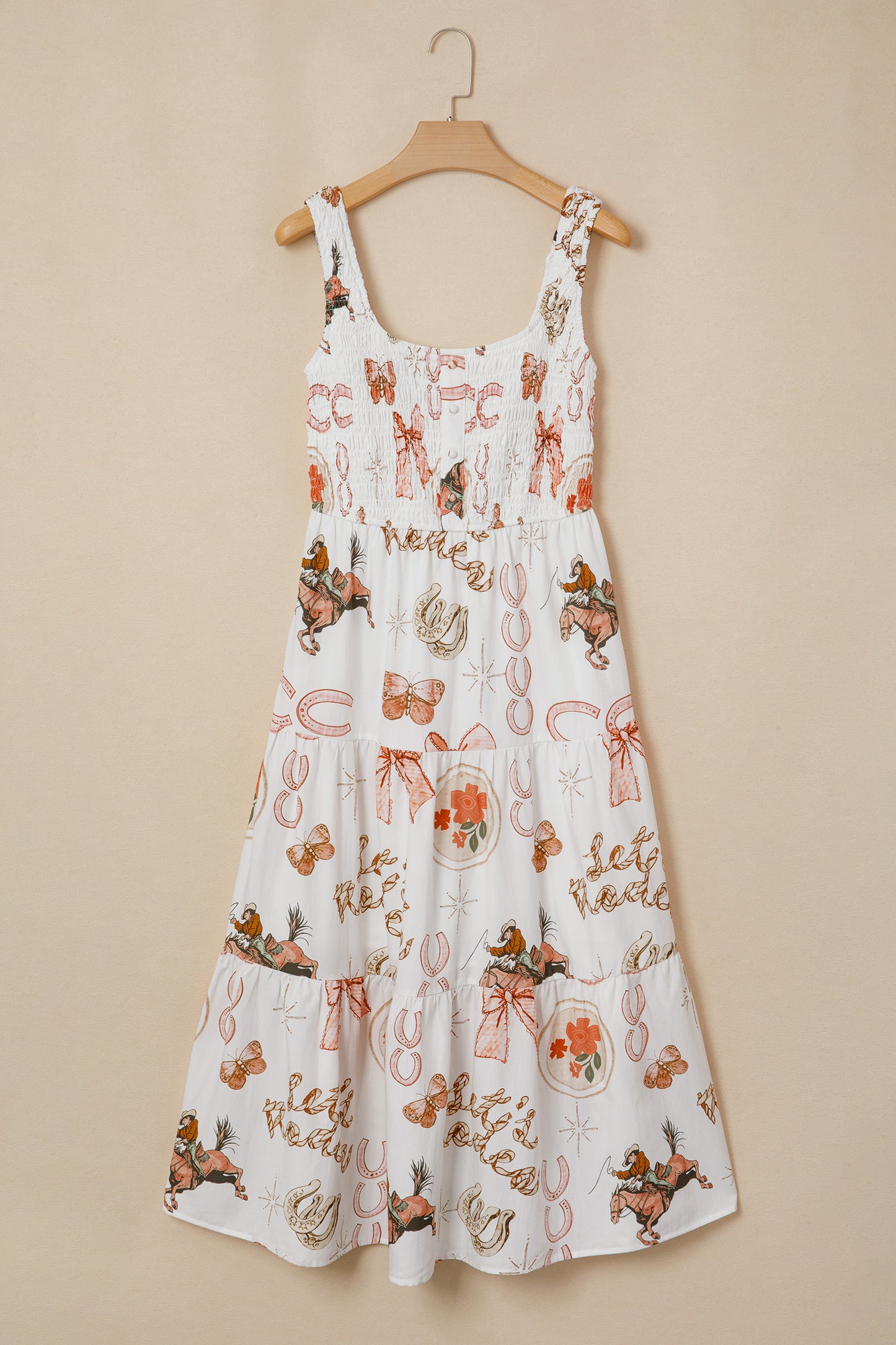 White Western Horseshoe Print U-Neck Sleeveless Midi Dress-TOPS / DRESSES-[Adult]-[Female]-2022 Online Blue Zone Planet