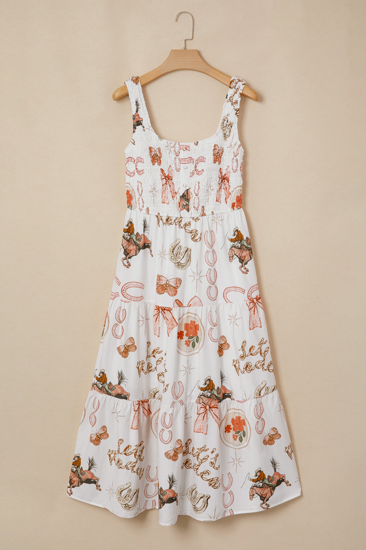 White Western Horseshoe Print U-Neck Sleeveless Midi Dress-TOPS / DRESSES-[Adult]-[Female]-2022 Online Blue Zone Planet