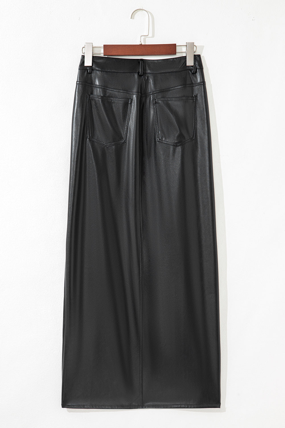 Black Faux Leather Side Slit Maxi Skirt-TOPS / DRESSES-[Adult]-[Female]-2022 Online Blue Zone Planet