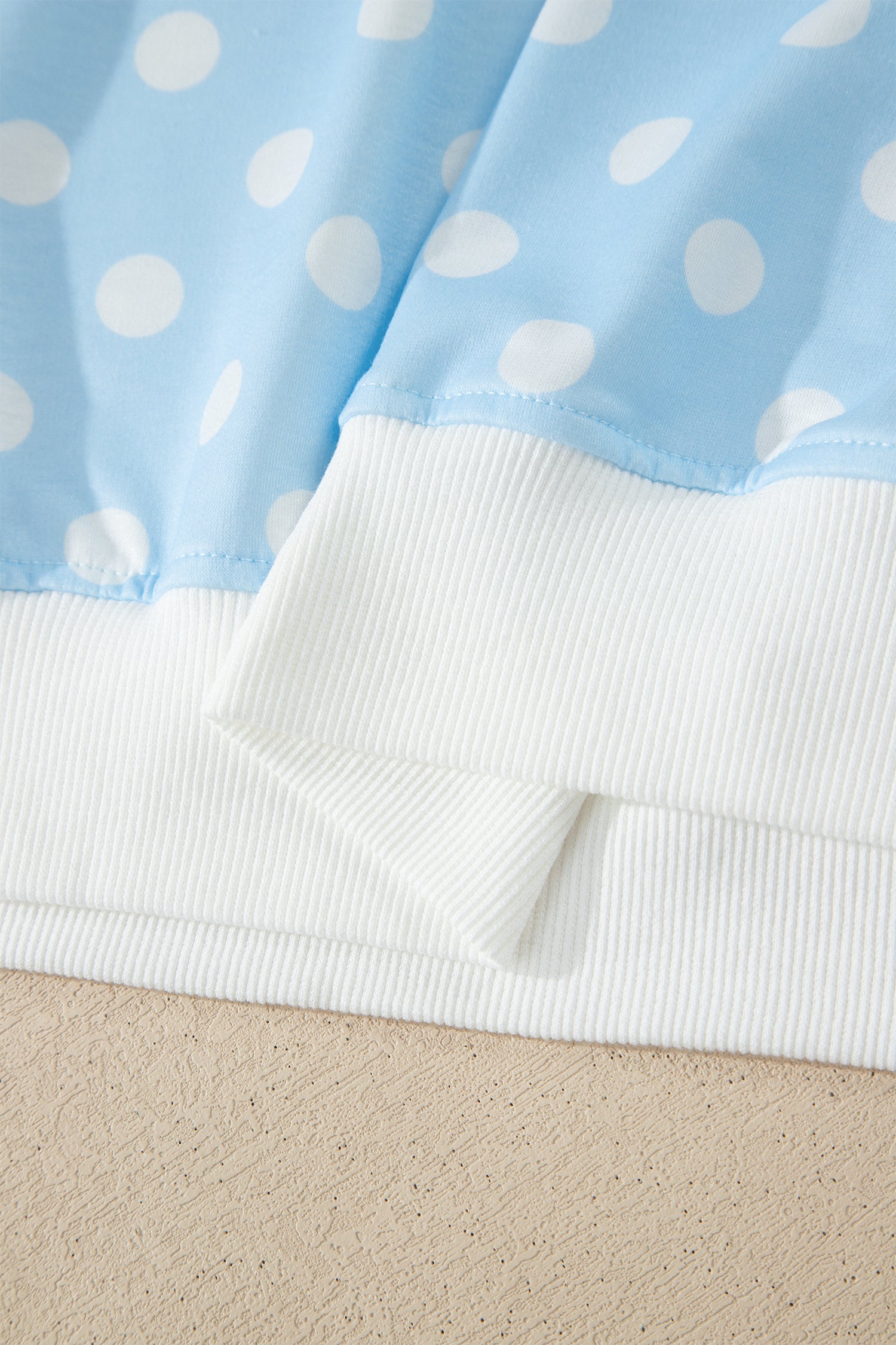Sky Blue Polka Dot Print Color Block Trim Mock Neck Short Set-Two Piece Sets/Short Sets-[Adult]-[Female]-2022 Online Blue Zone Planet