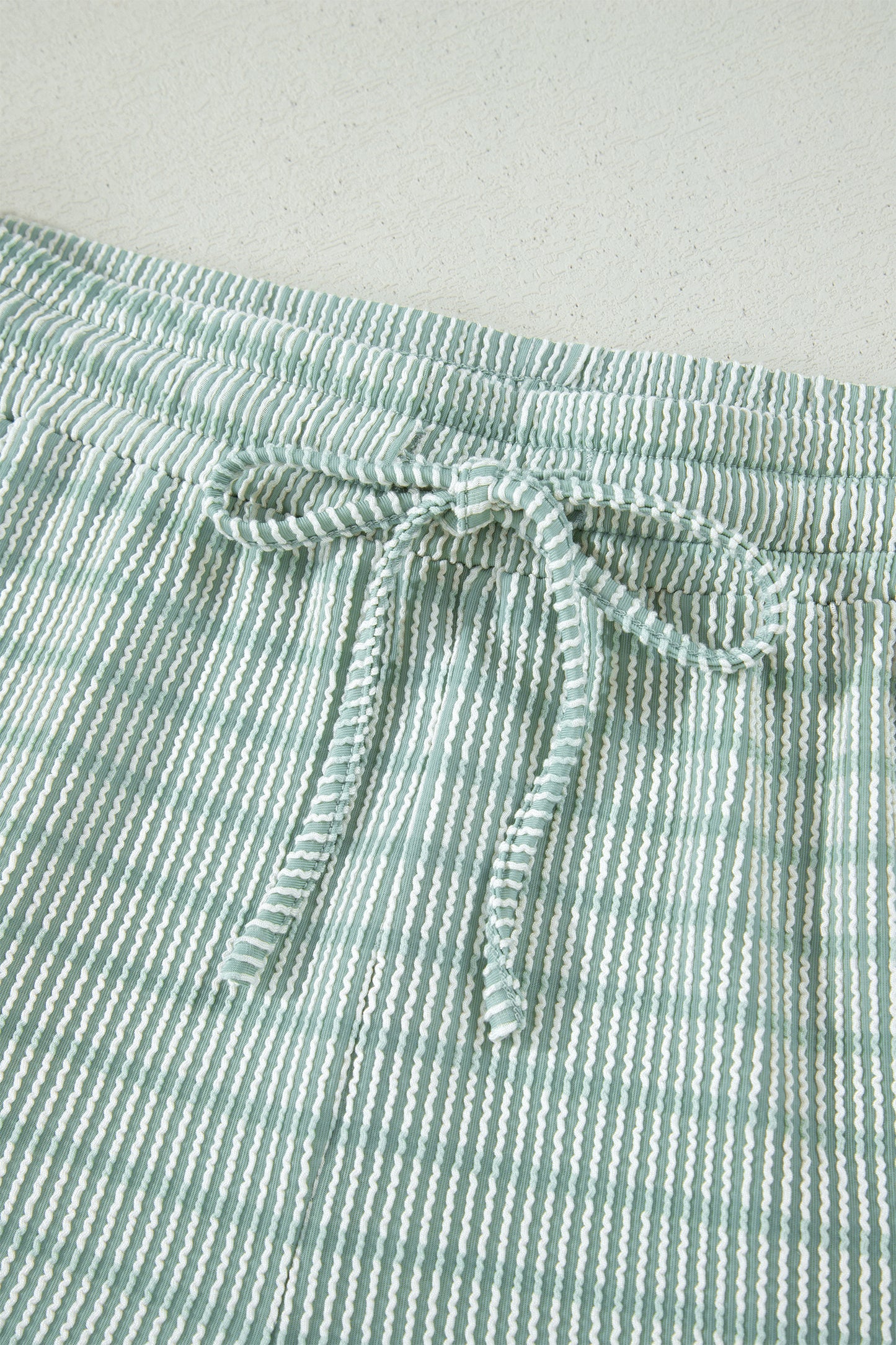 Rose Stripe Raised Rib Loose Tee Drawstring Elastic Waist 2pcs Short Set-Two Piece Sets/Short Sets-[Adult]-[Female]-2022 Online Blue Zone Planet