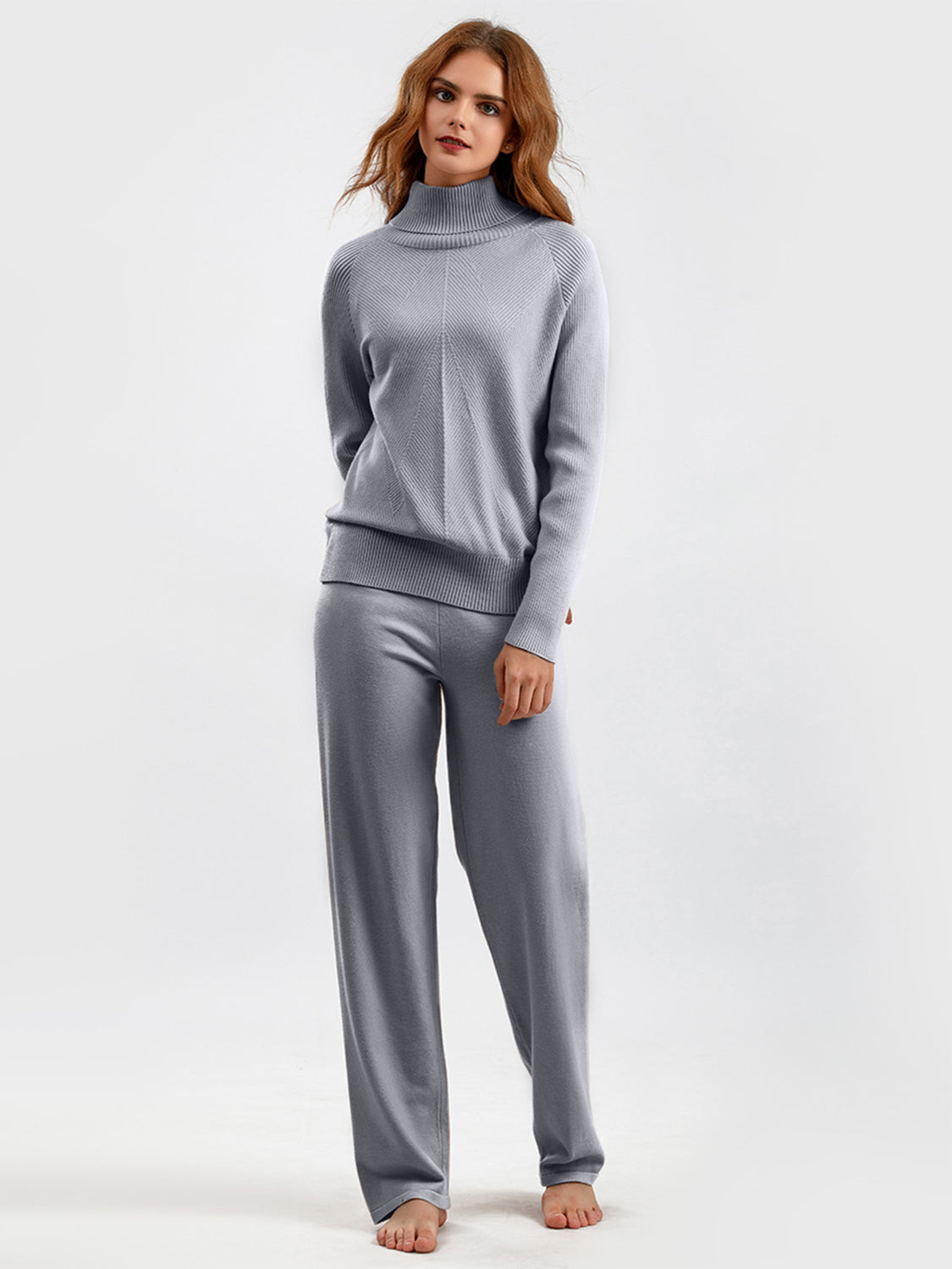 Blue Zone Planet | Basic Bae Turtleneck Raglan Sleeve Top and Pants Sweater Set-TOPS / DRESSES-[Adult]-[Female]-Gray-One Size-2022 Online Blue Zone Planet