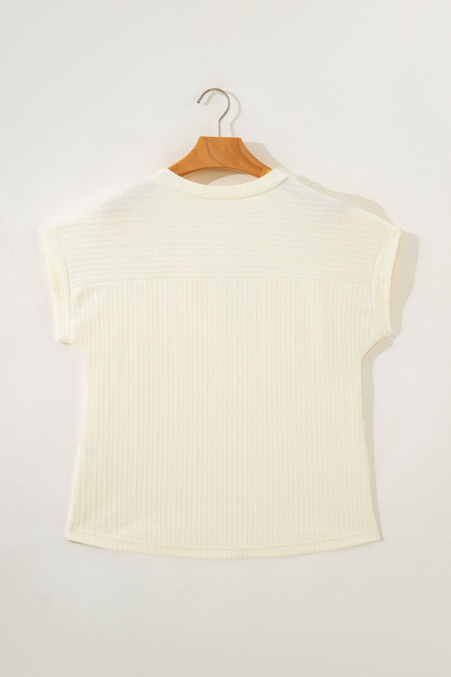 Beige Twisted Texture Knit V Neck T Shirt-Tops/Tops & Tees-[Adult]-[Female]-2022 Online Blue Zone Planet