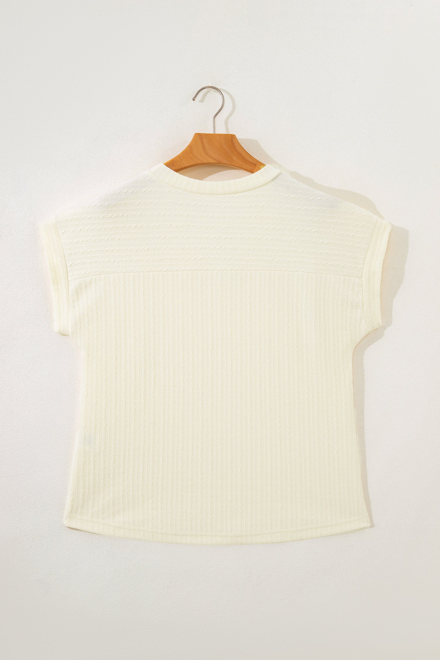 Beige Twisted Texture Knit V Neck T Shirt-Tops/Tops & Tees-[Adult]-[Female]-2022 Online Blue Zone Planet