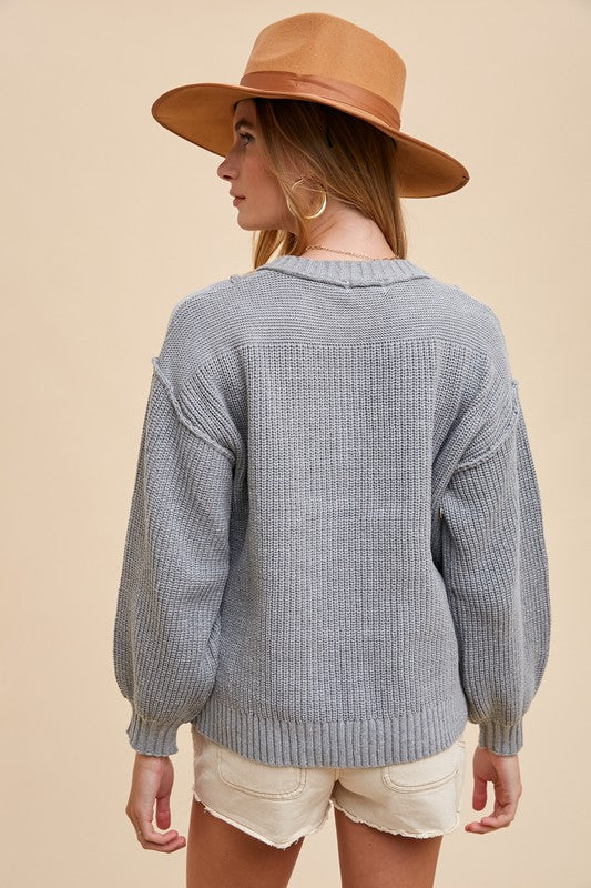 Annie Wear Half Button Ribbed Hem Sweater-TOPS / DRESSES-[Adult]-[Female]-2022 Online Blue Zone Planet