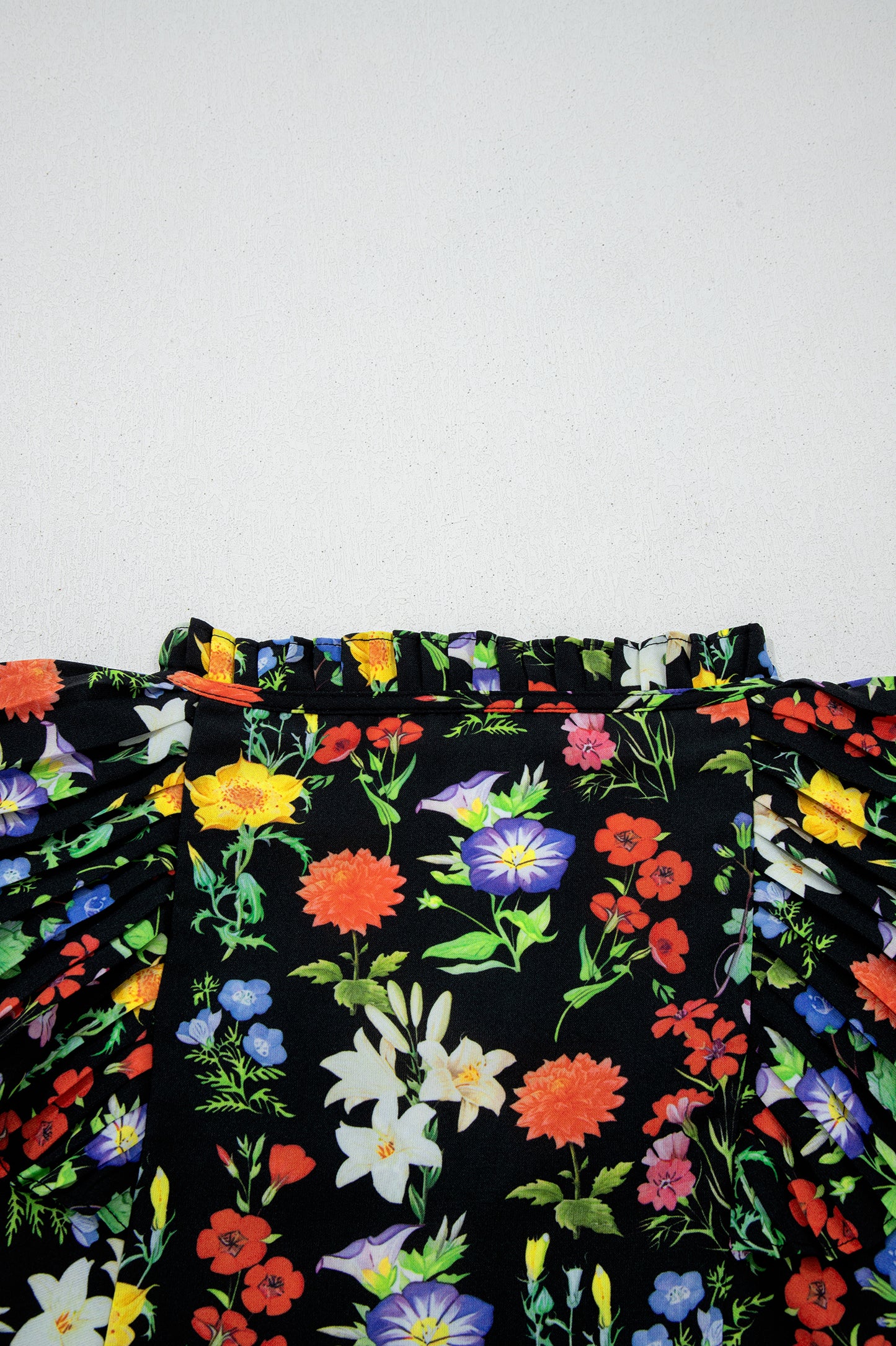 Black Tiered Flutter Sleeve V Neck Flower Blouse-Tops/Blouses & Shirts-[Adult]-[Female]-2022 Online Blue Zone Planet