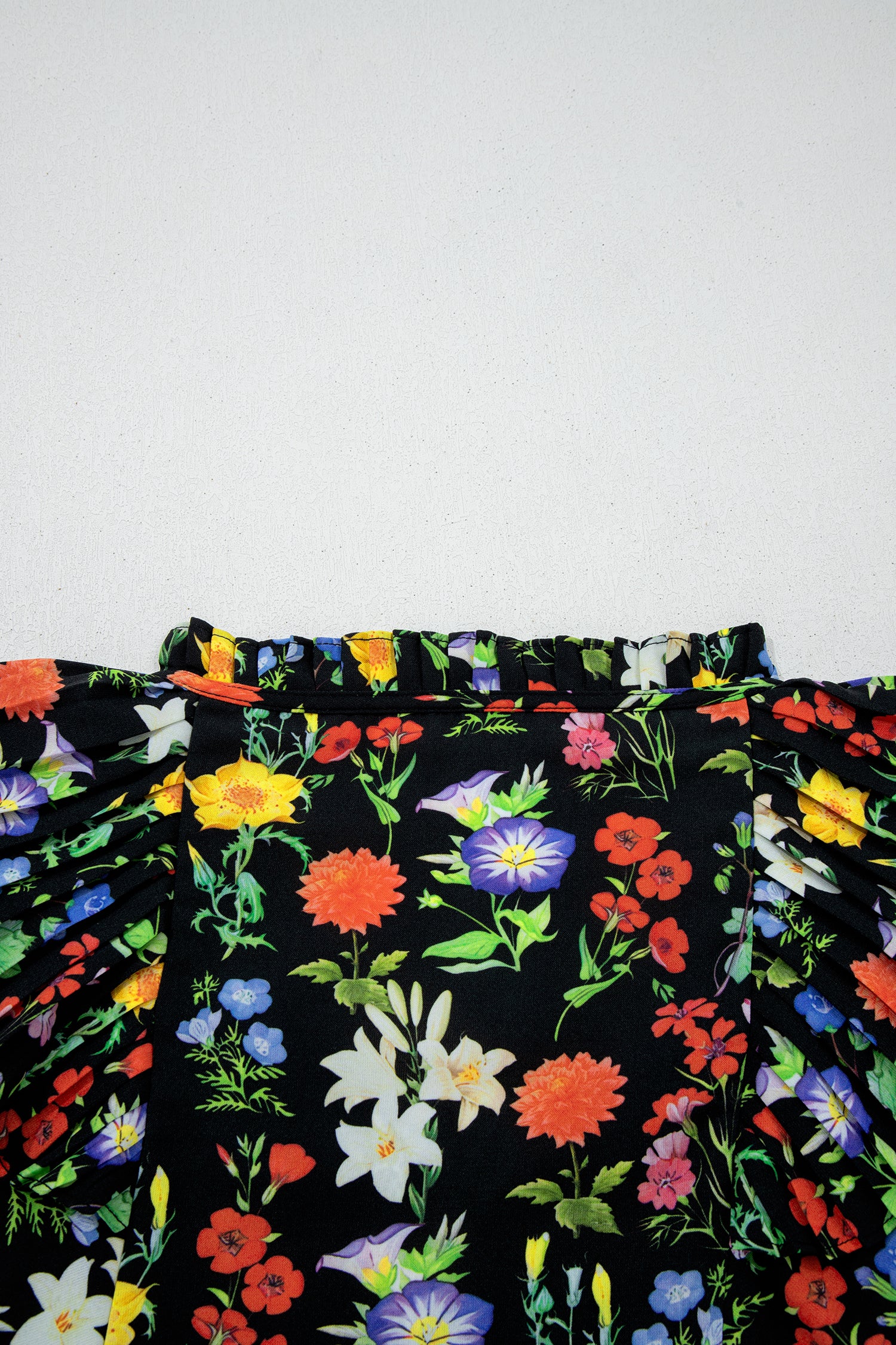 Black Tiered Flutter Sleeve V Neck Flower Blouse-Tops/Blouses & Shirts-[Adult]-[Female]-2022 Online Blue Zone Planet