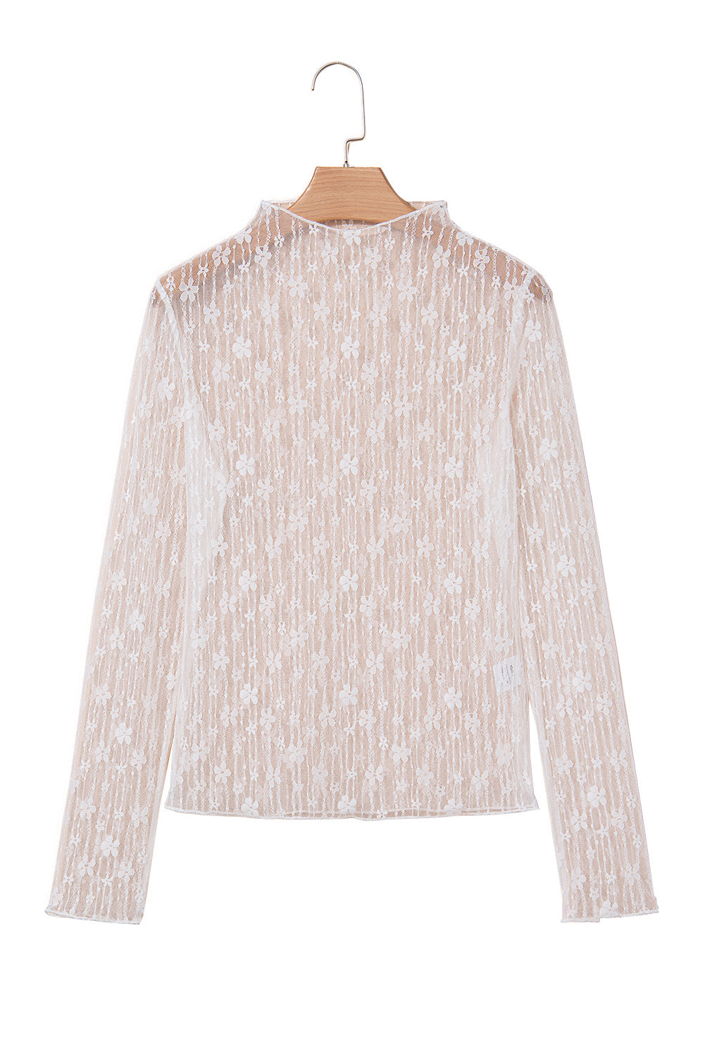 White Sheer Floral Lace Long Sleeve Slim Fit Top-Tops/Long Sleeve Tops-[Adult]-[Female]-2022 Online Blue Zone Planet